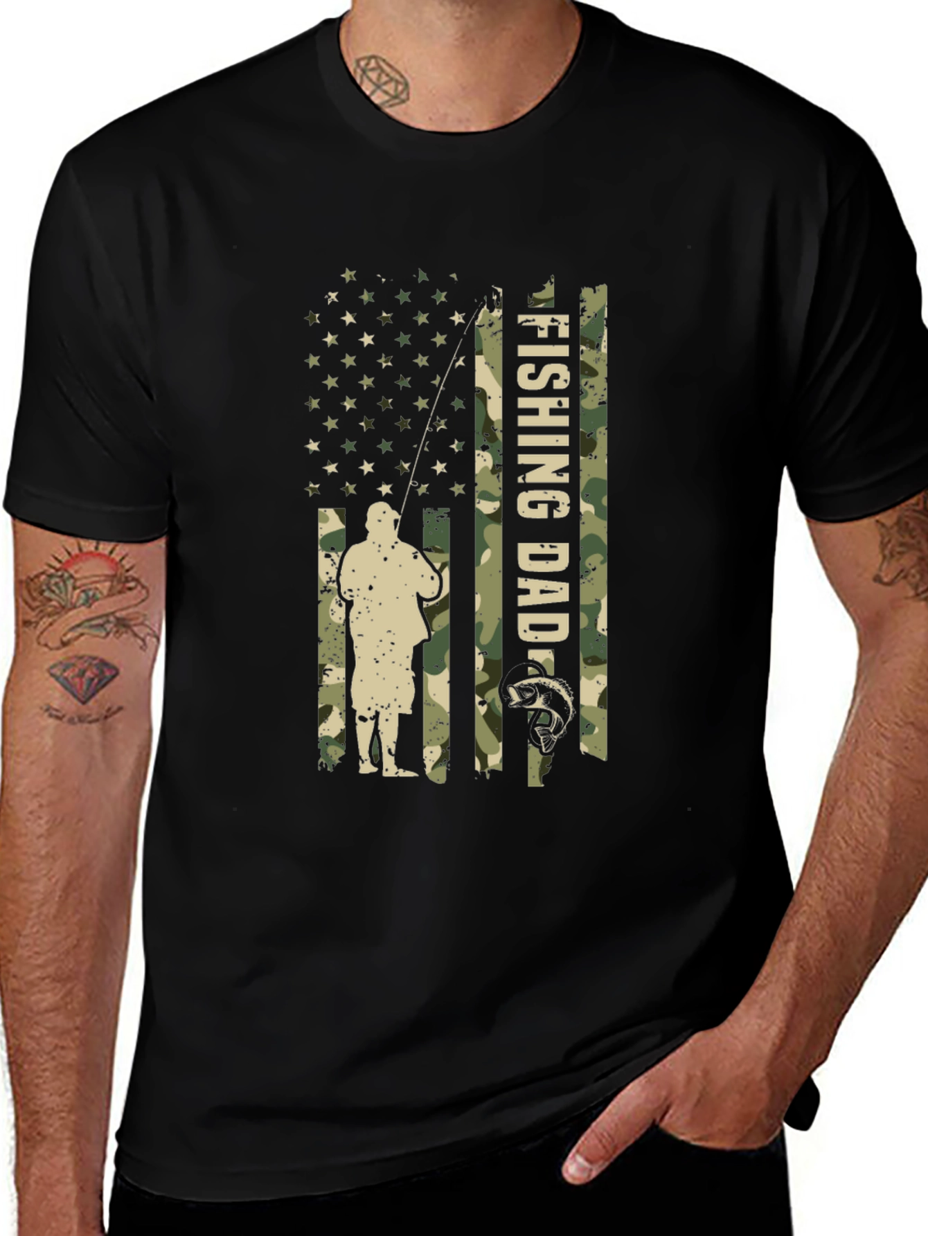 Fishing Dad Camo USA Flag T-Shirt