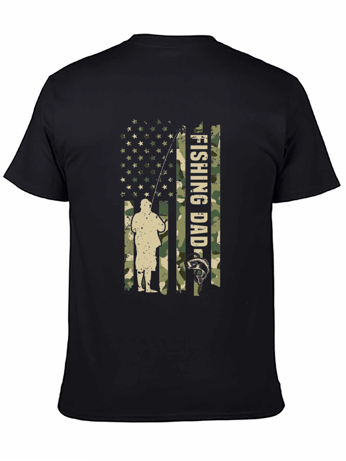 Fishing Dad Camo USA Flag T-Shirt