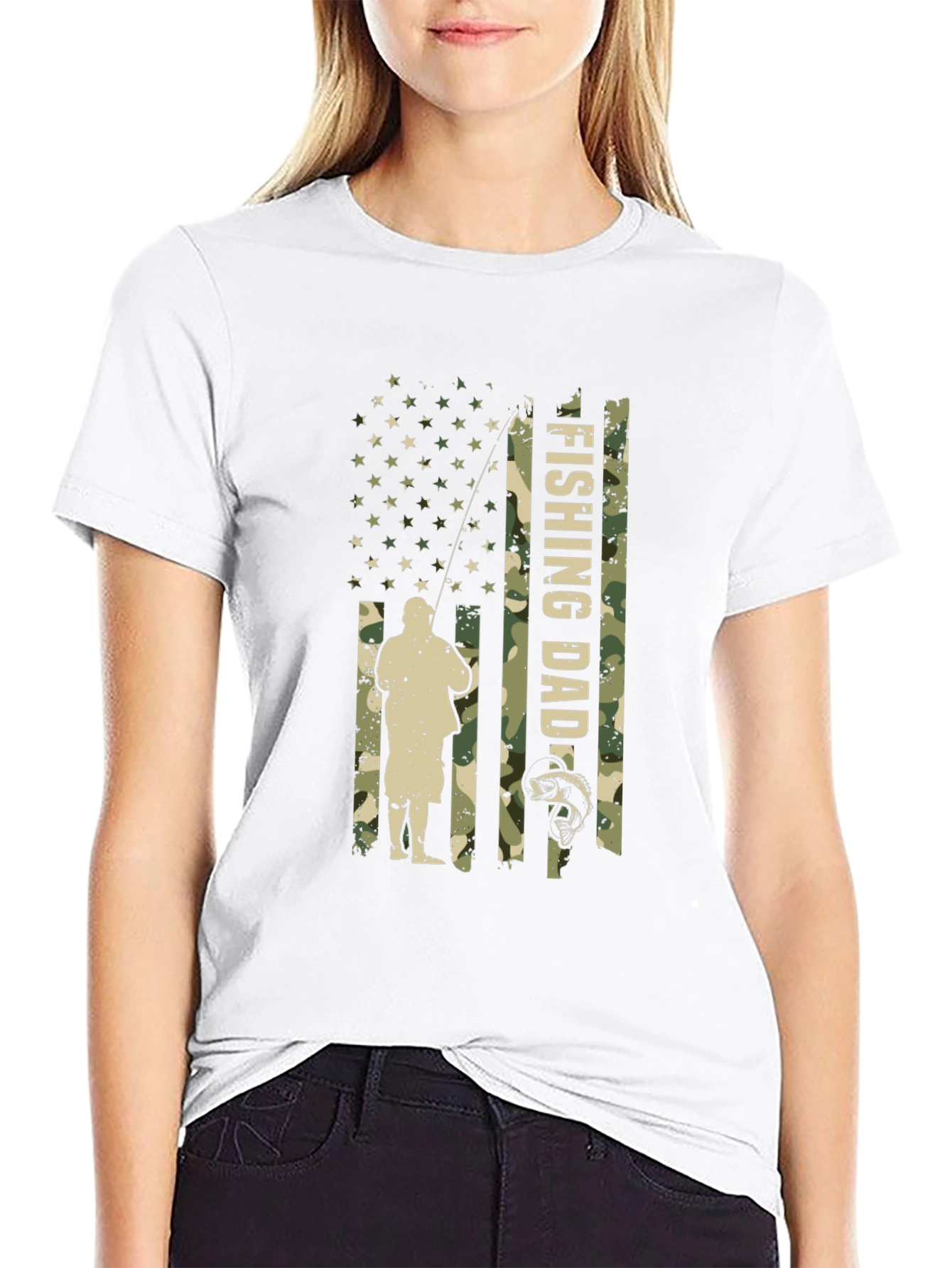 Fishing Dad Camo USA Flag T-Shirt