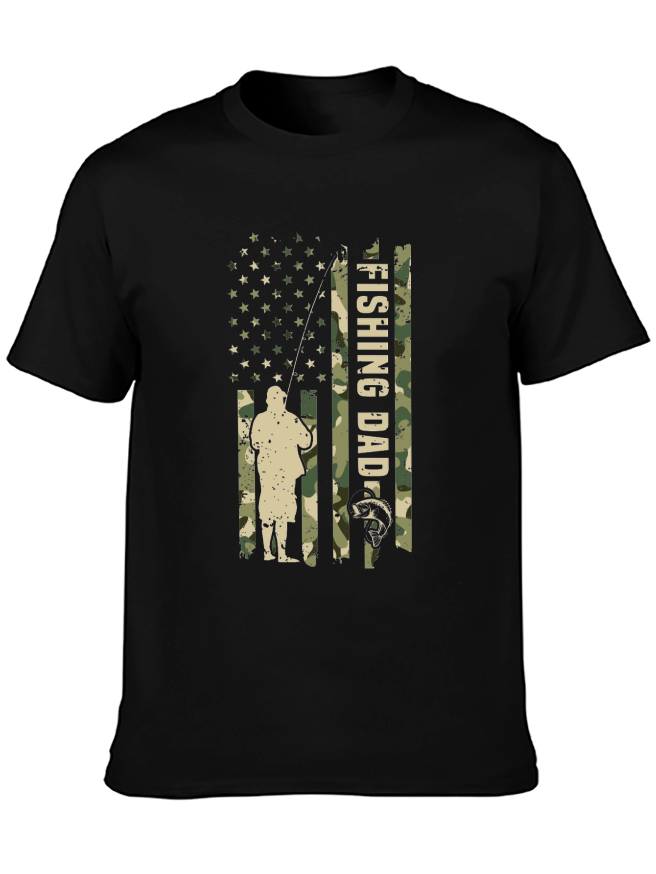 Fishing Dad Camo USA Flag T-Shirt
