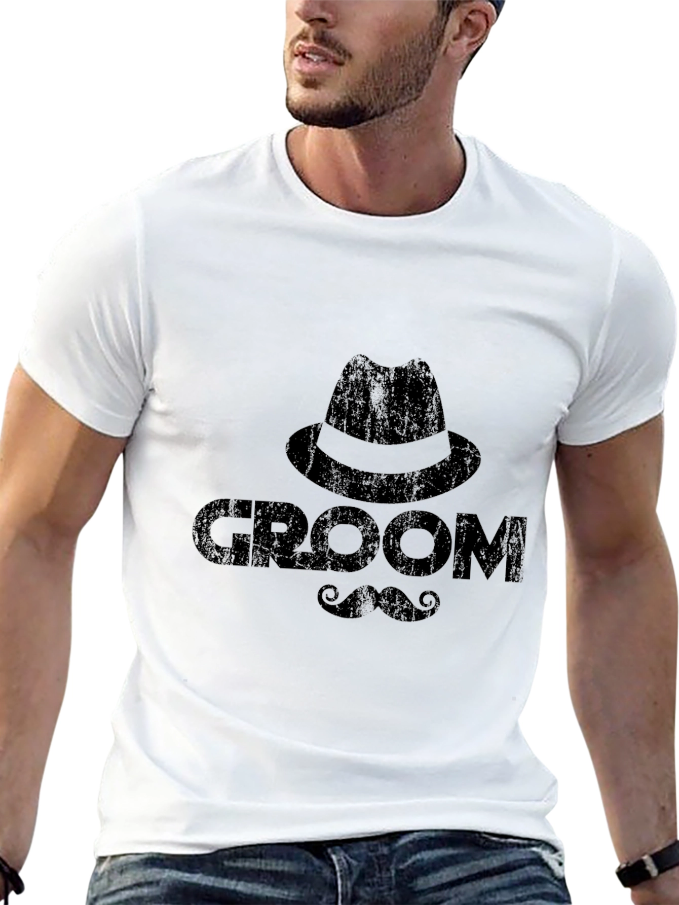 Groom T-Shirt - Hat & Mustache Design