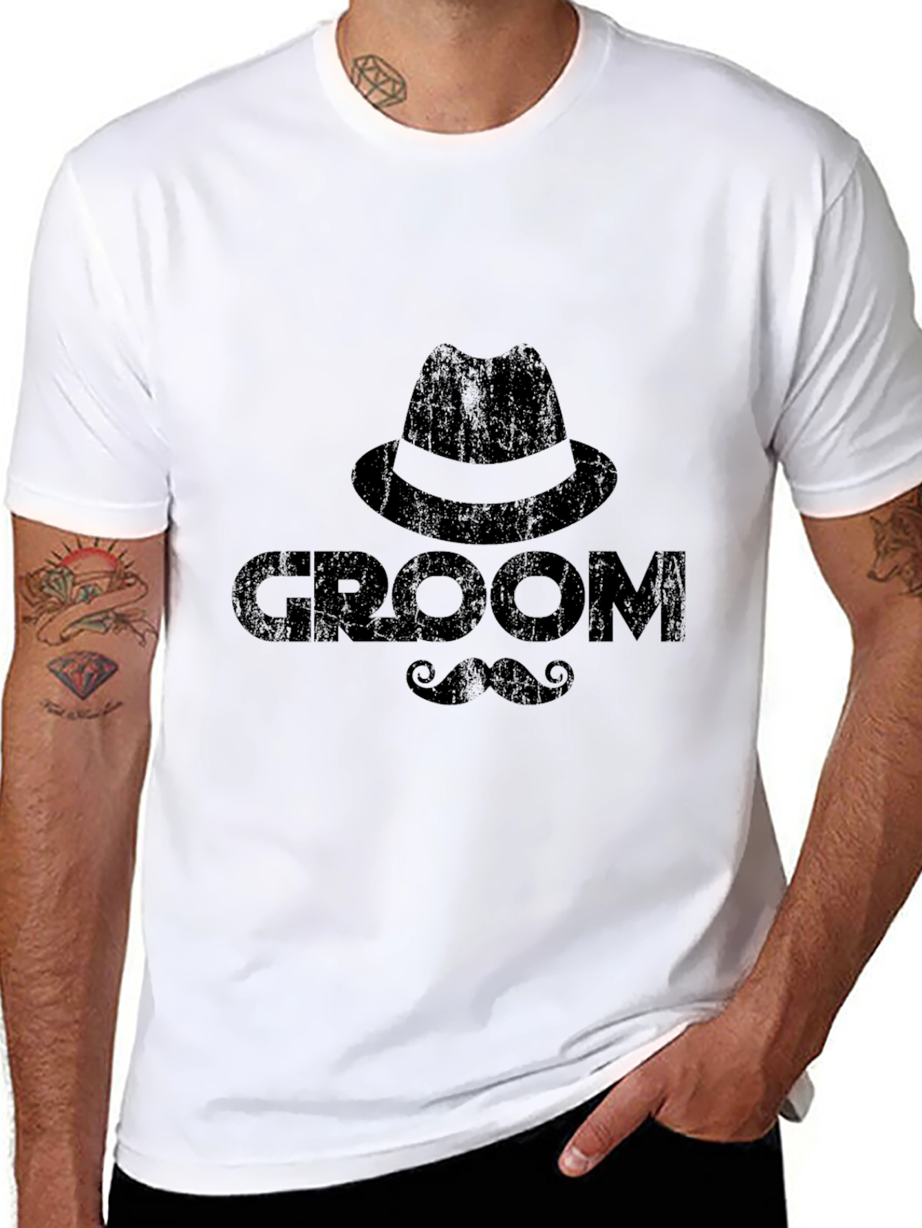 Groom T-Shirt - Hat & Mustache Design
