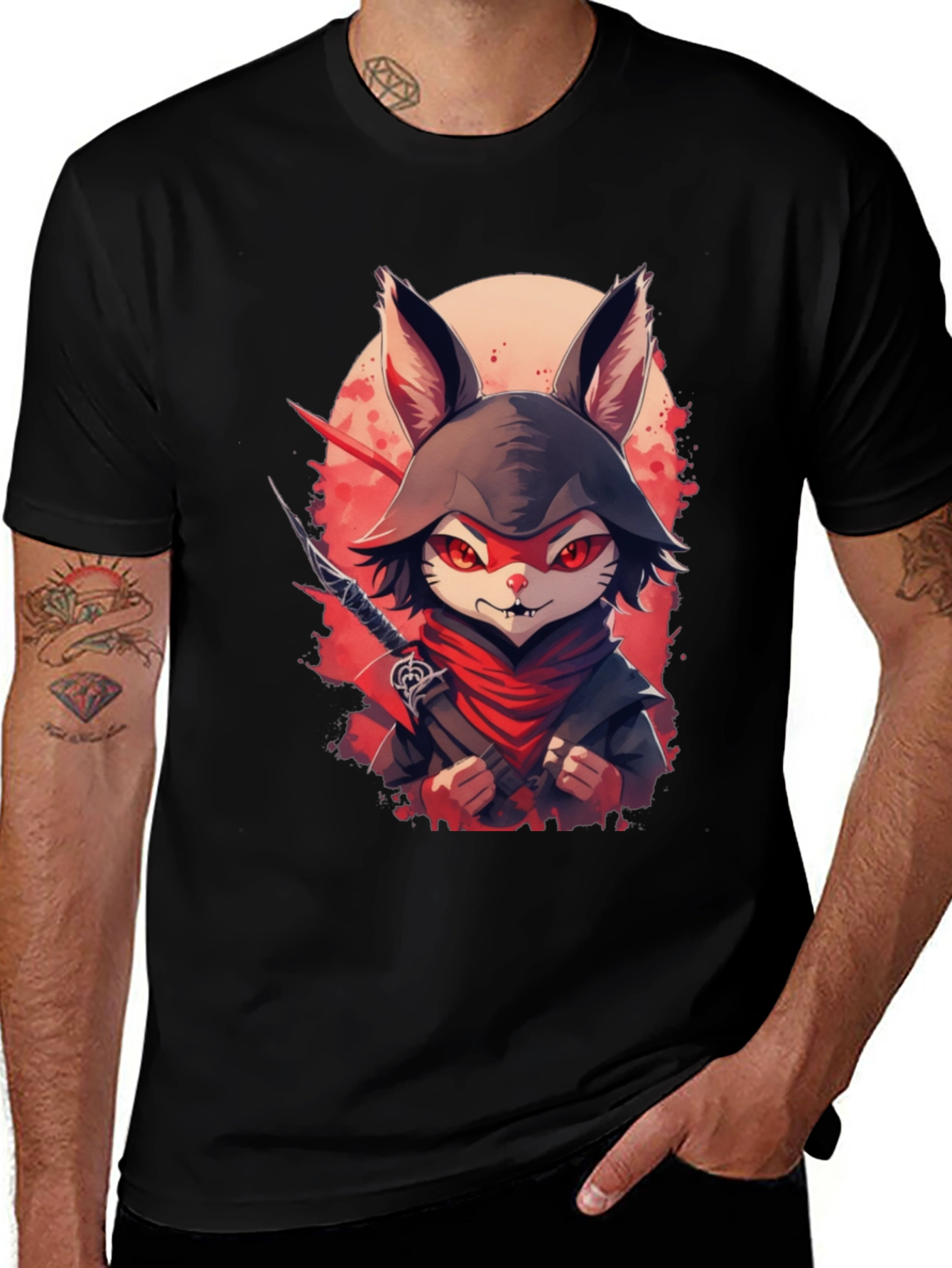 Ninja Rabbit Graphic Tee - Mens Black T-Shirt