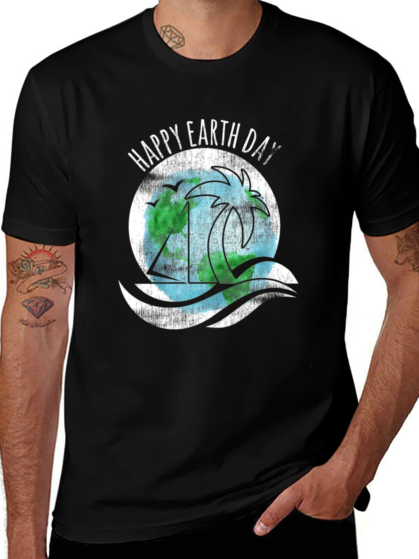 Happy Earth Day T-Shirt - Black Cotton Blend