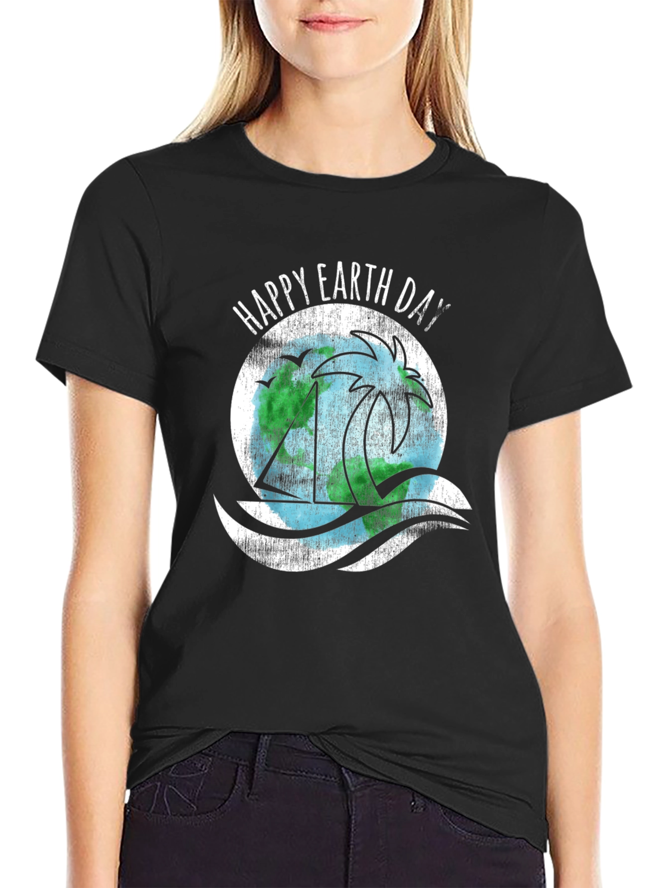 Happy Earth Day T-Shirt - Black Cotton Blend