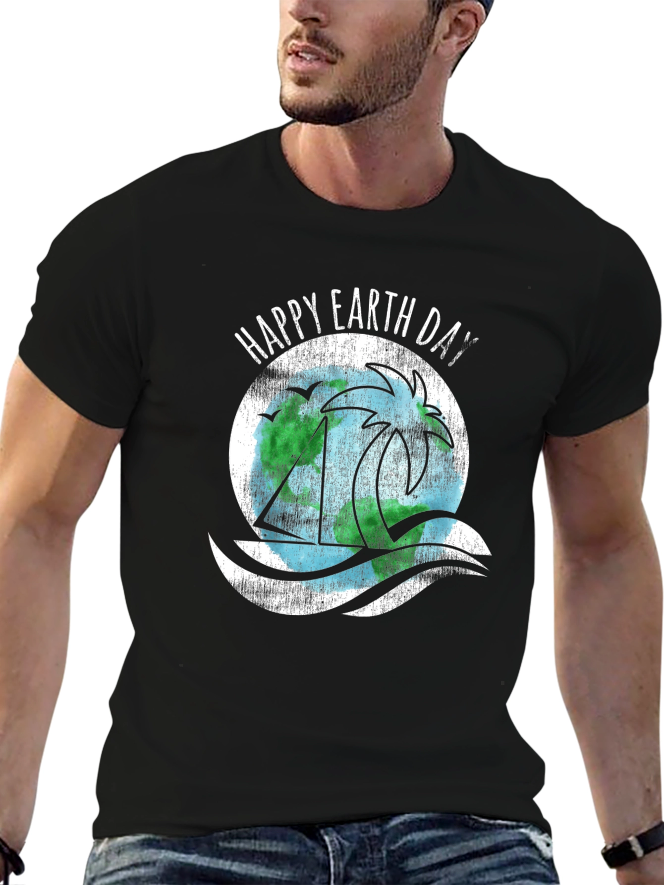 Happy Earth Day T-Shirt - Black Cotton Blend