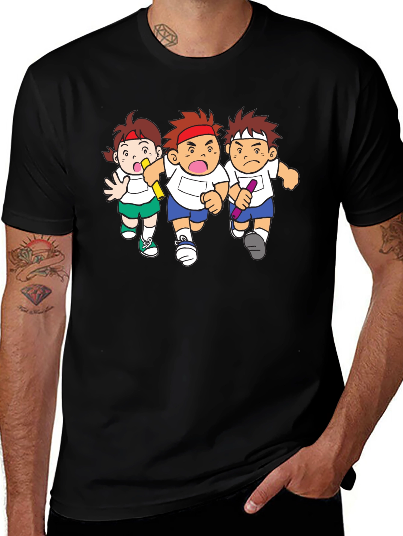 Relay Race T-Shirt - Cartoon Athlete Print