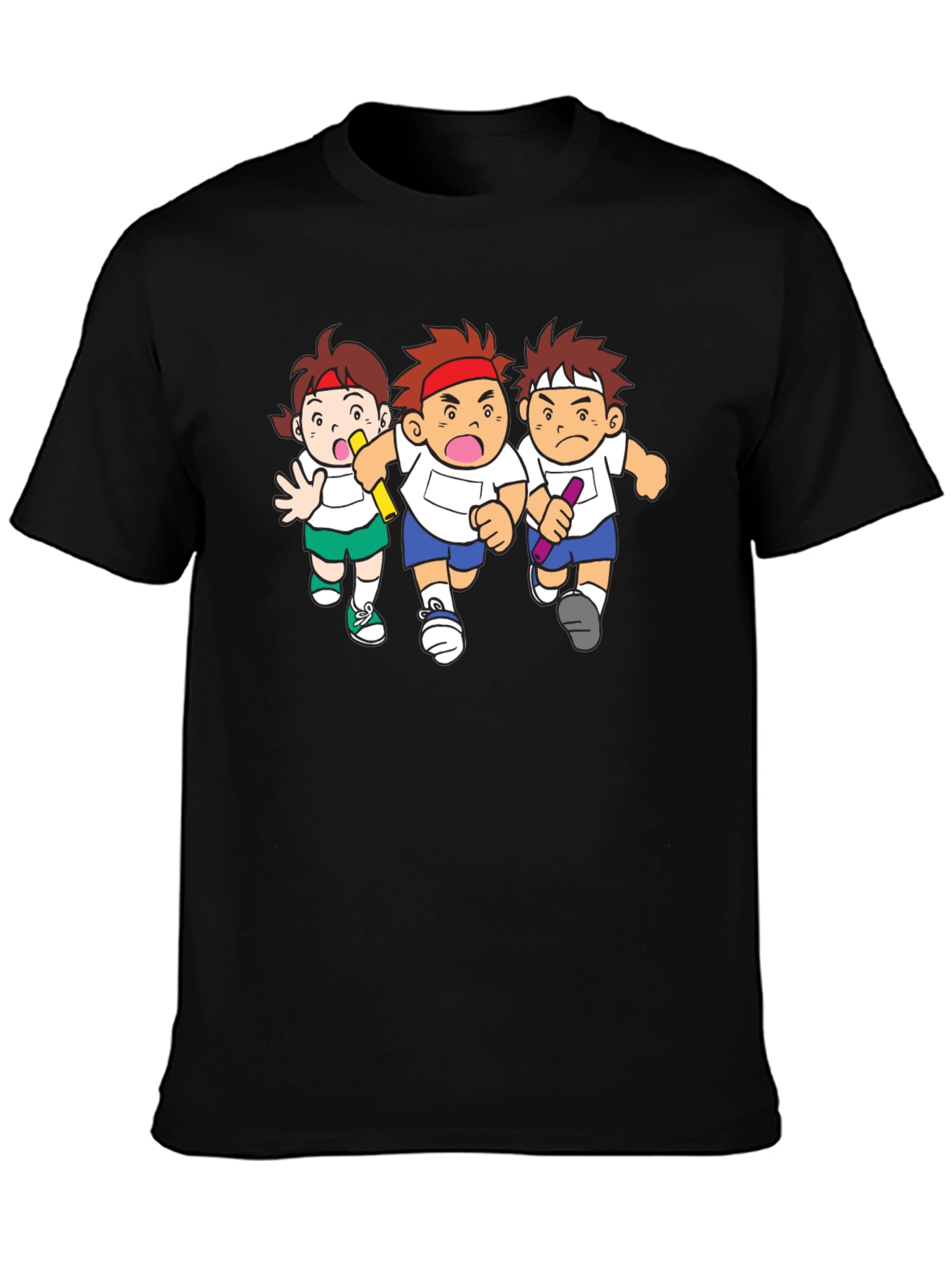 Relay Race T-Shirt - Cartoon Athlete Print