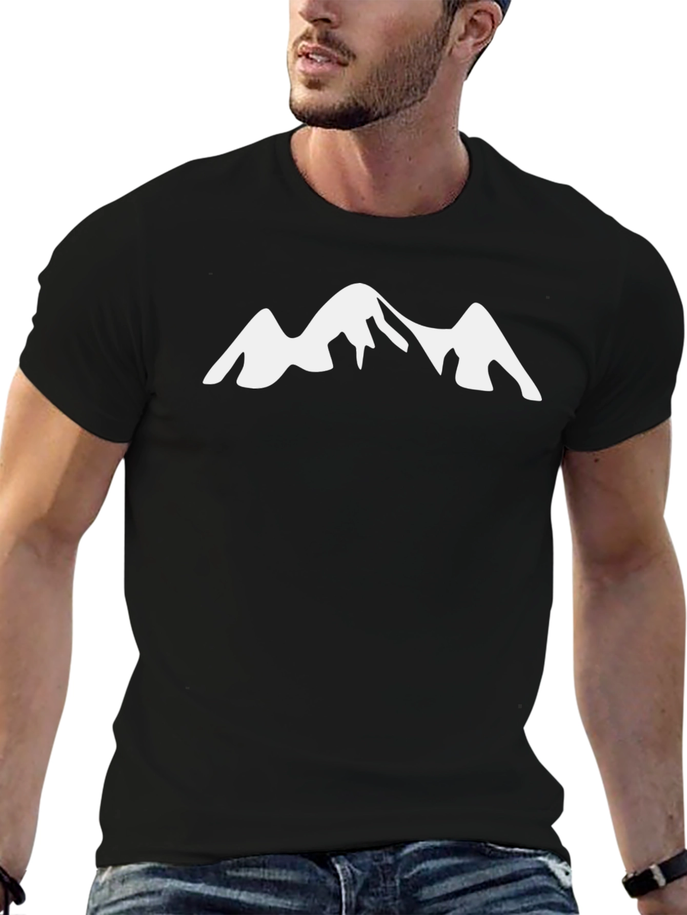 Mountain Peak Graphic Tee - Black Cotton Casual T-Shirt