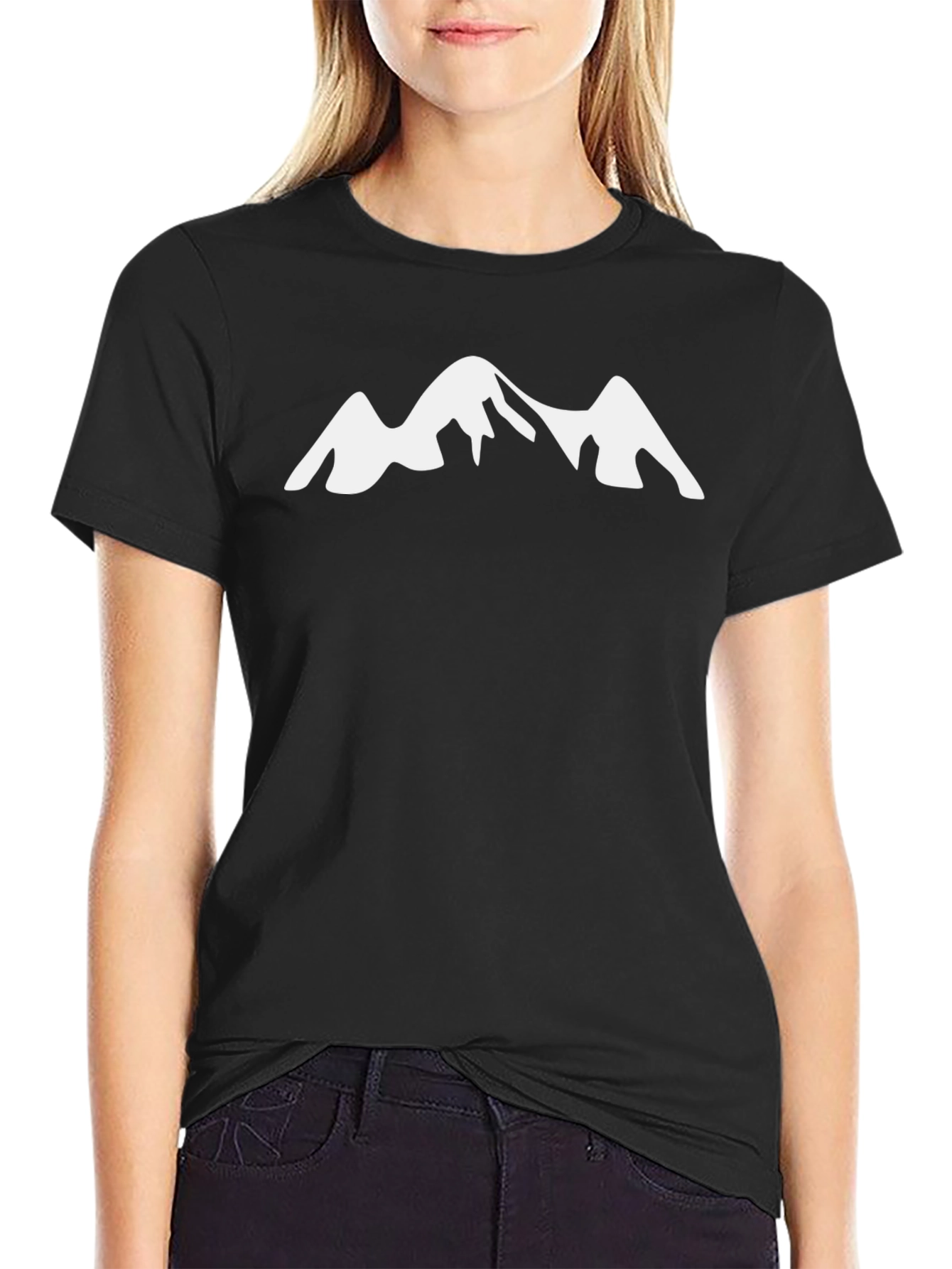 Mountain Peak Graphic Tee - Black Cotton Casual T-Shirt