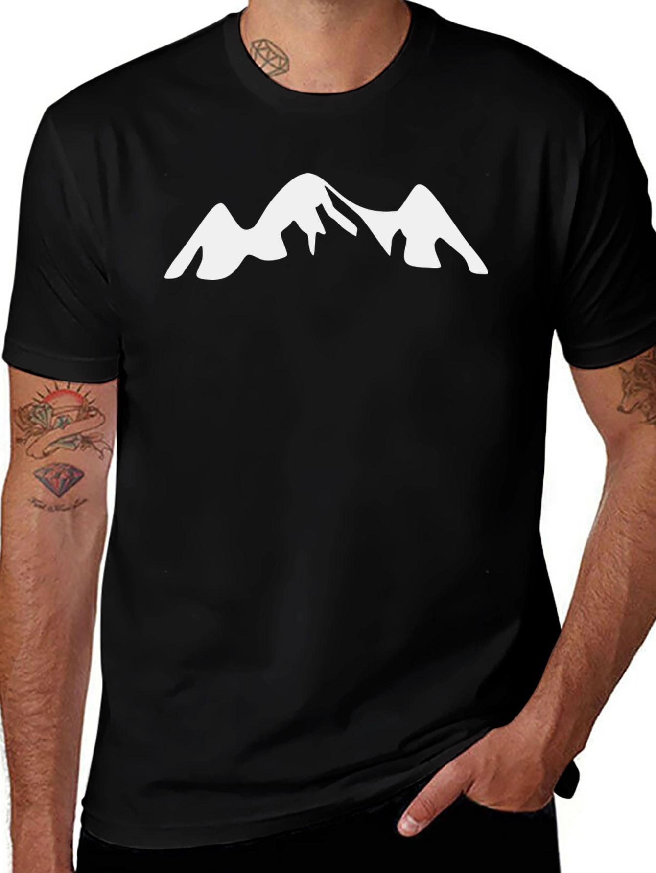 Mountain Peak Graphic Tee - Black Cotton Casual T-Shirt