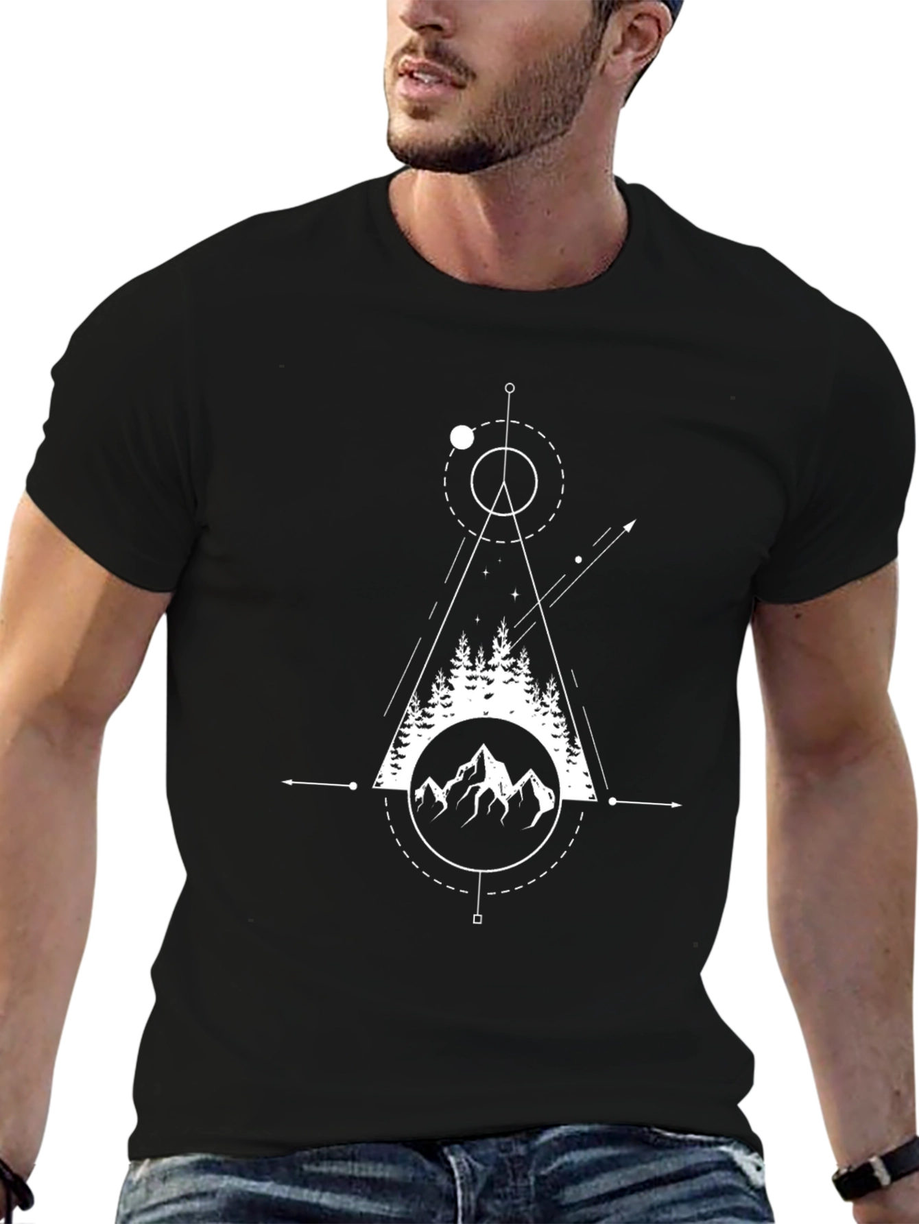 Geometric Mountain Graphic Tee - Black