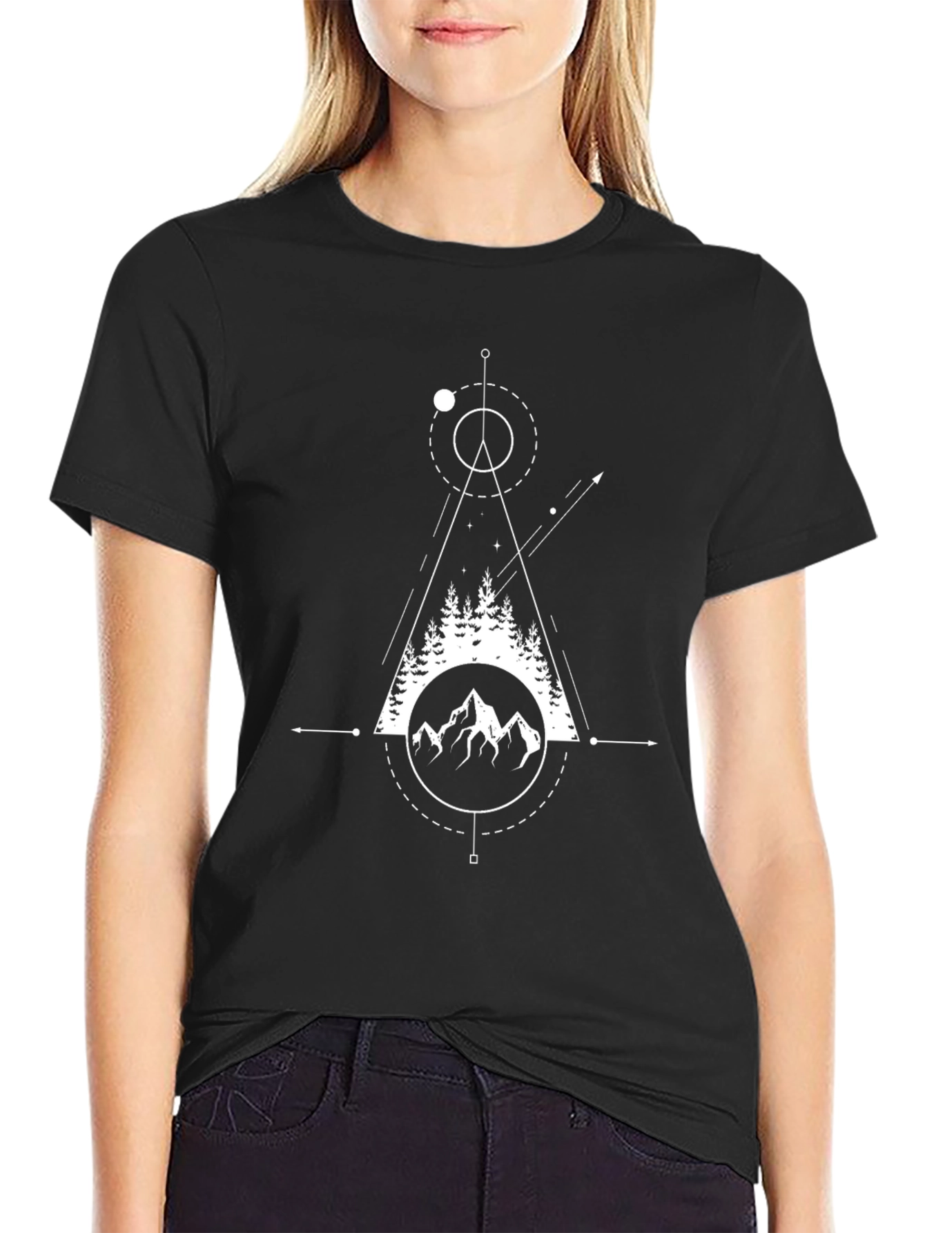 Geometric Mountain Graphic Tee - Black