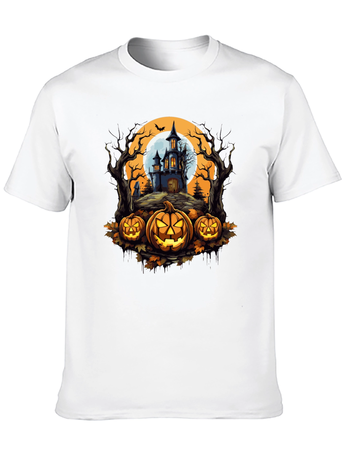 Spooky Halloween T-Shirt: Haunted House & Jack-o-Lanterns