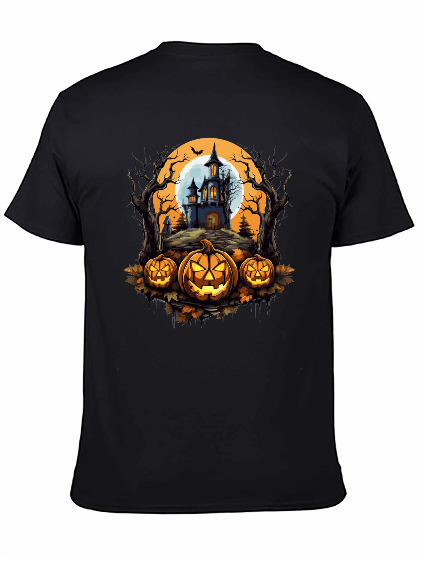 Spooky Halloween T-Shirt: Haunted House & Jack-o-Lanterns