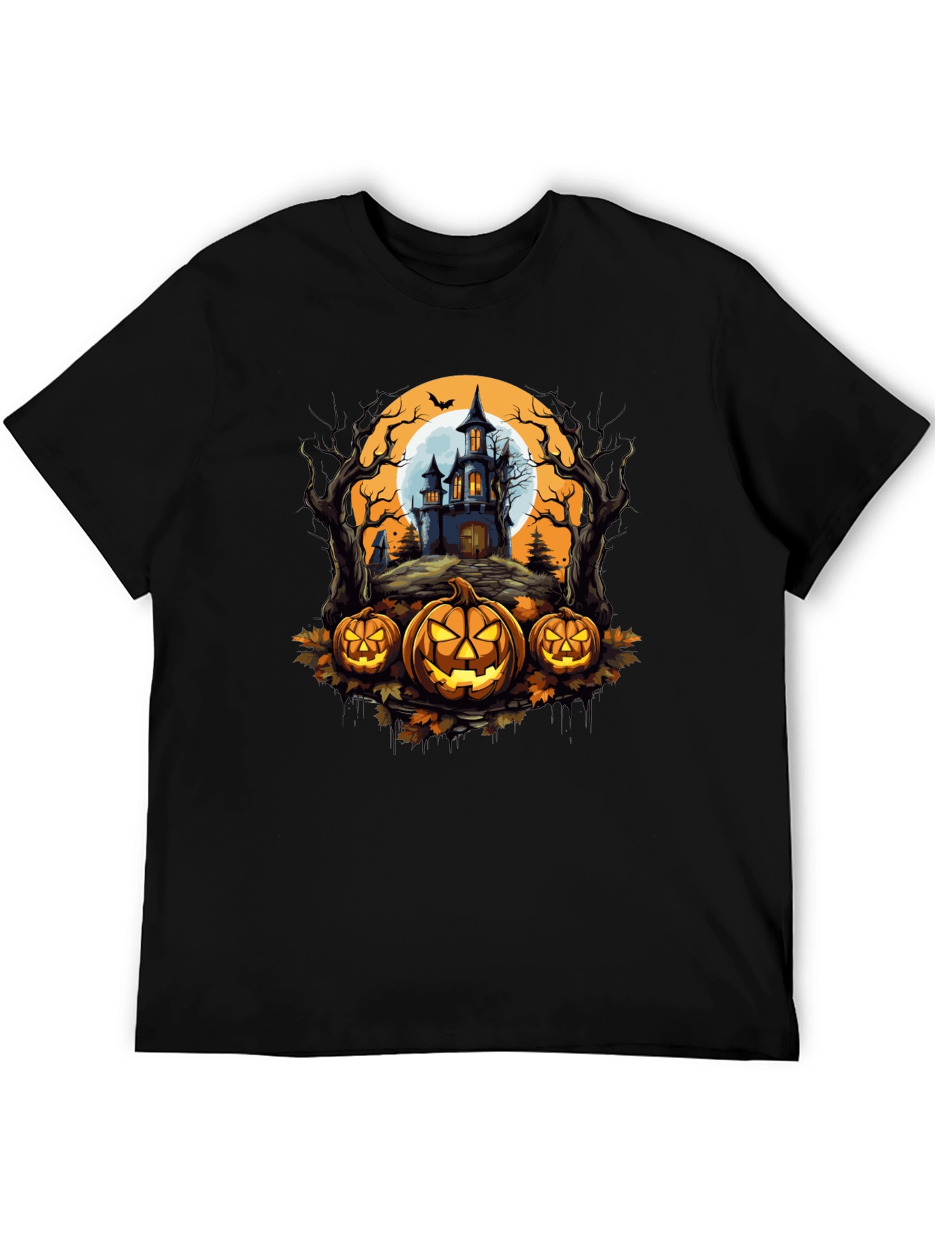Spooky Halloween T-Shirt: Haunted House & Jack-o-Lanterns