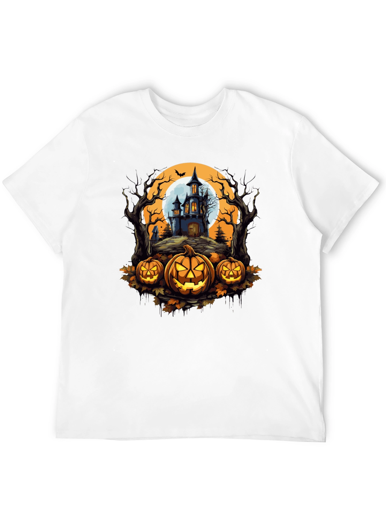 Spooky Halloween T-Shirt: Haunted House & Jack-o-Lanterns