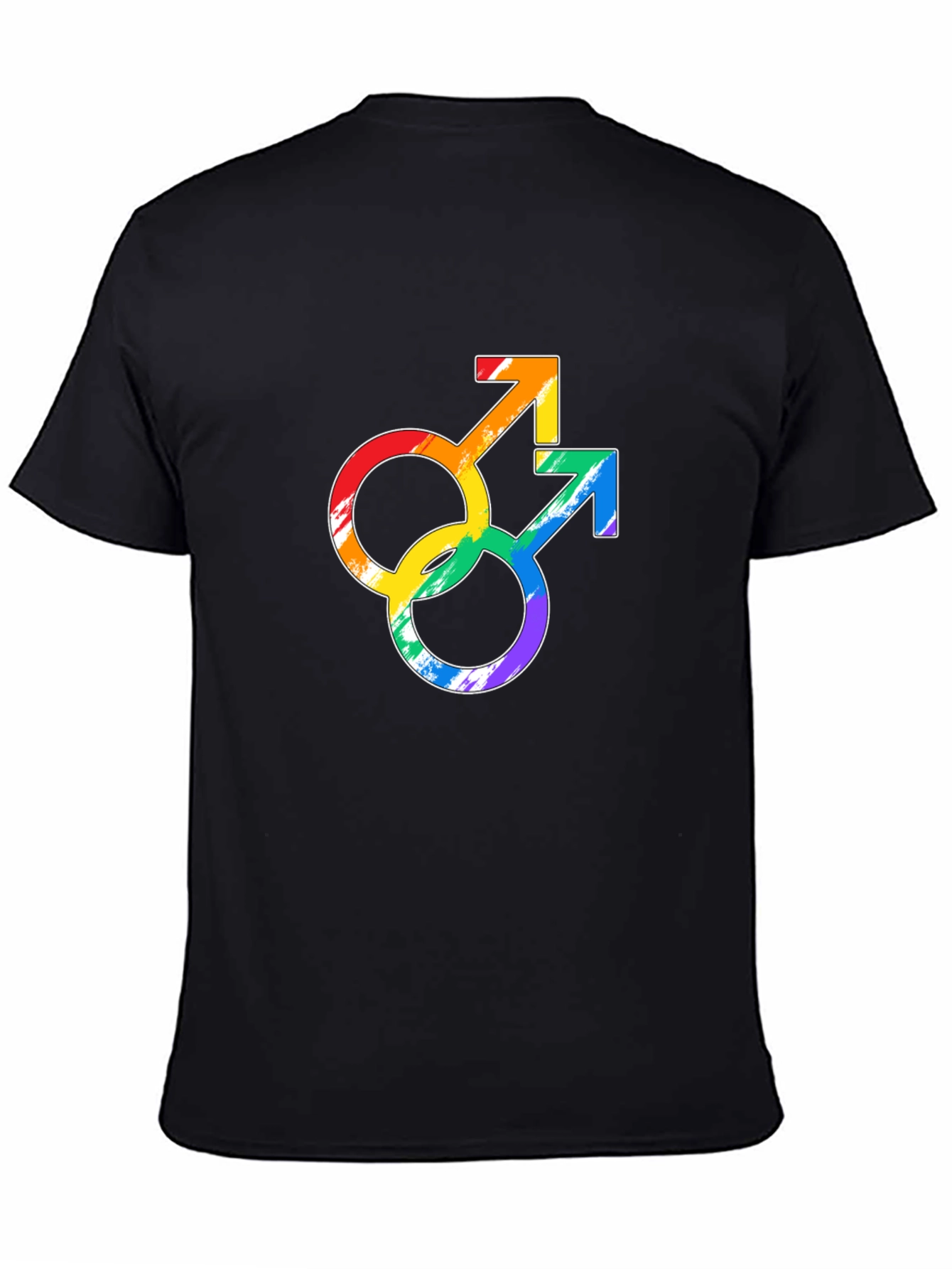 Rainbow Gay Pride Double Mars Symbol Black T-Shirt