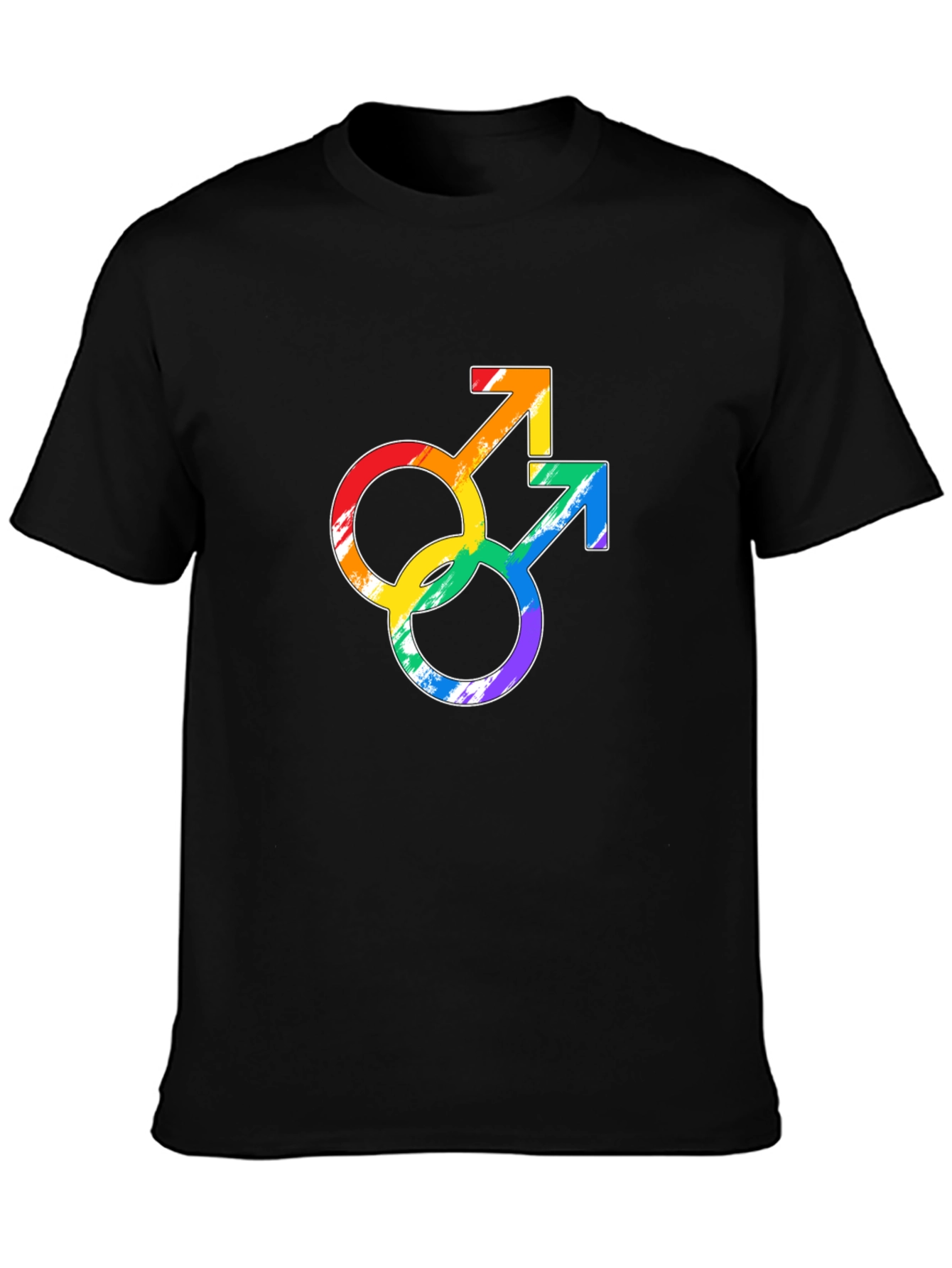 Rainbow Gay Pride Double Mars Symbol Black T-Shirt
