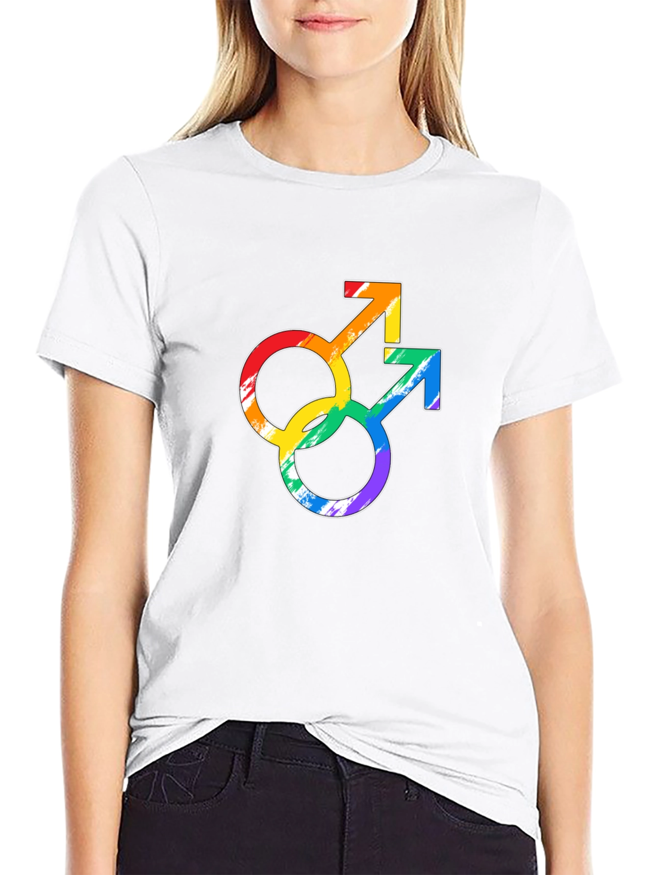 Rainbow Gay Pride Double Mars Symbol Black T-Shirt