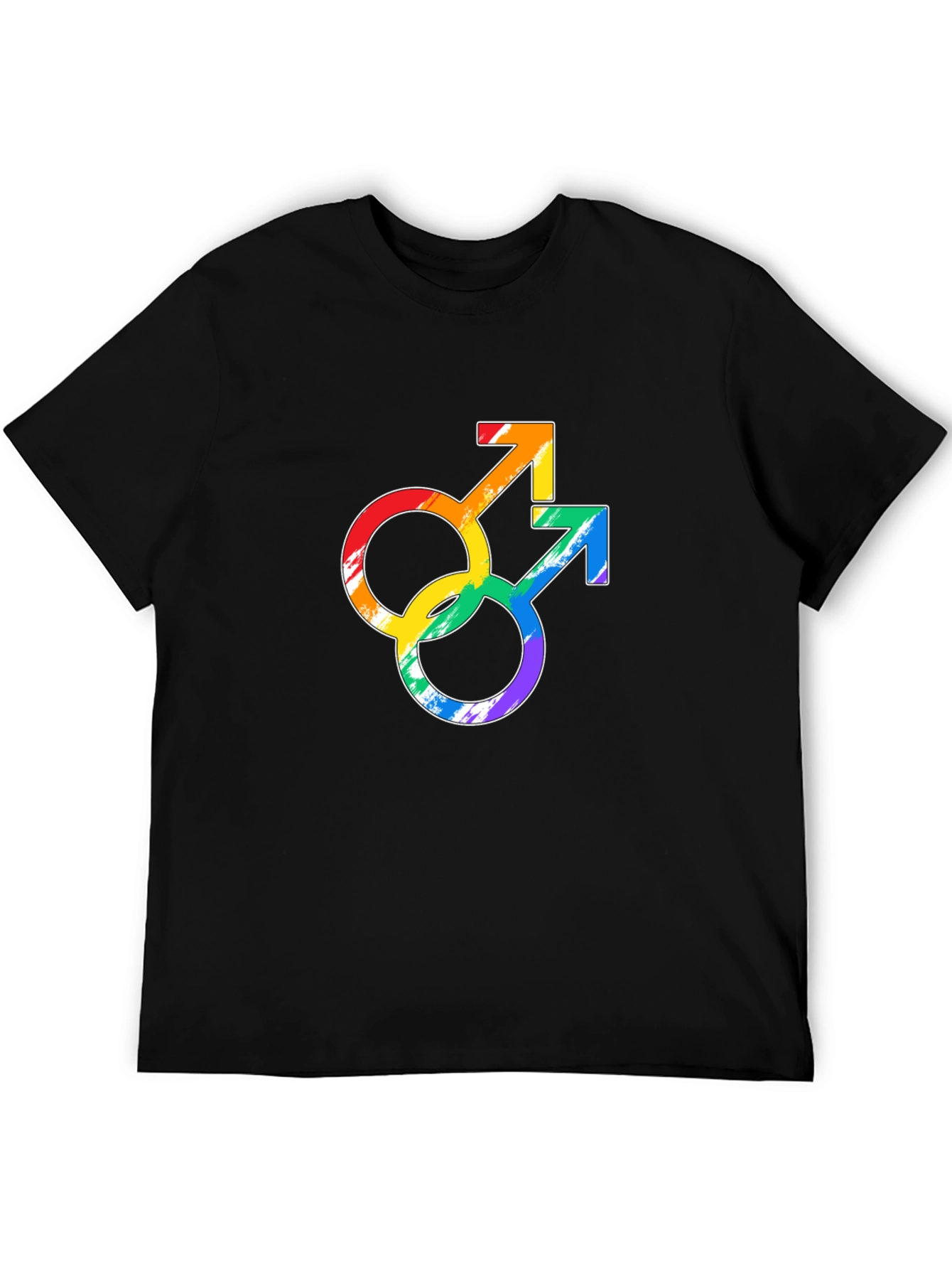 Rainbow Gay Pride Double Mars Symbol Black T-Shirt