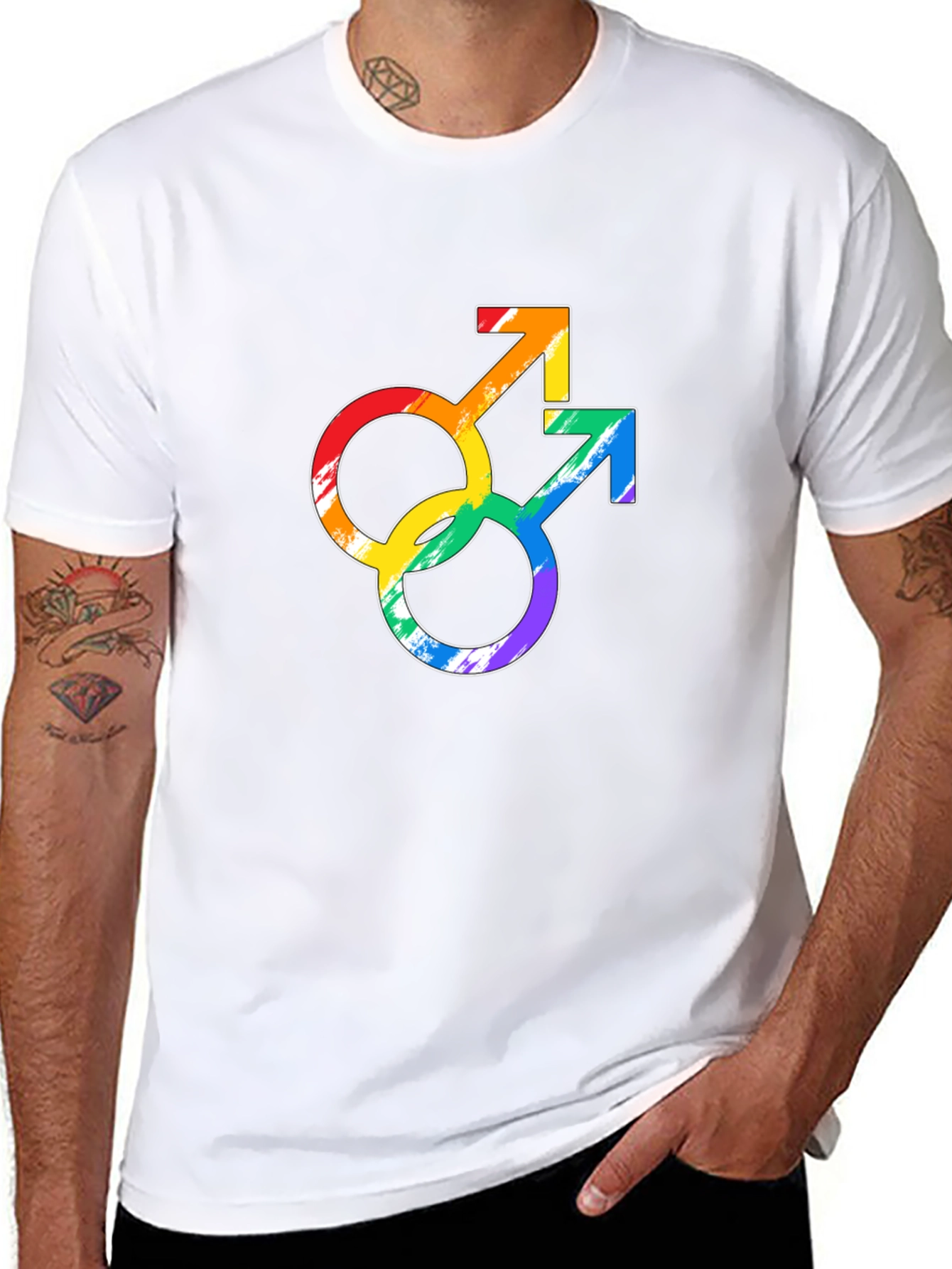 Rainbow Gay Pride Double Mars Symbol Black T-Shirt