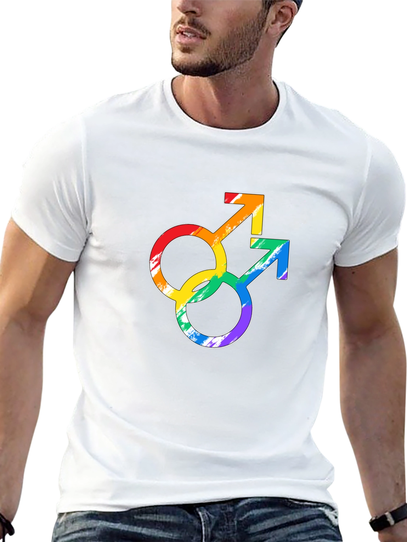 Rainbow Gay Pride Double Mars Symbol Black T-Shirt