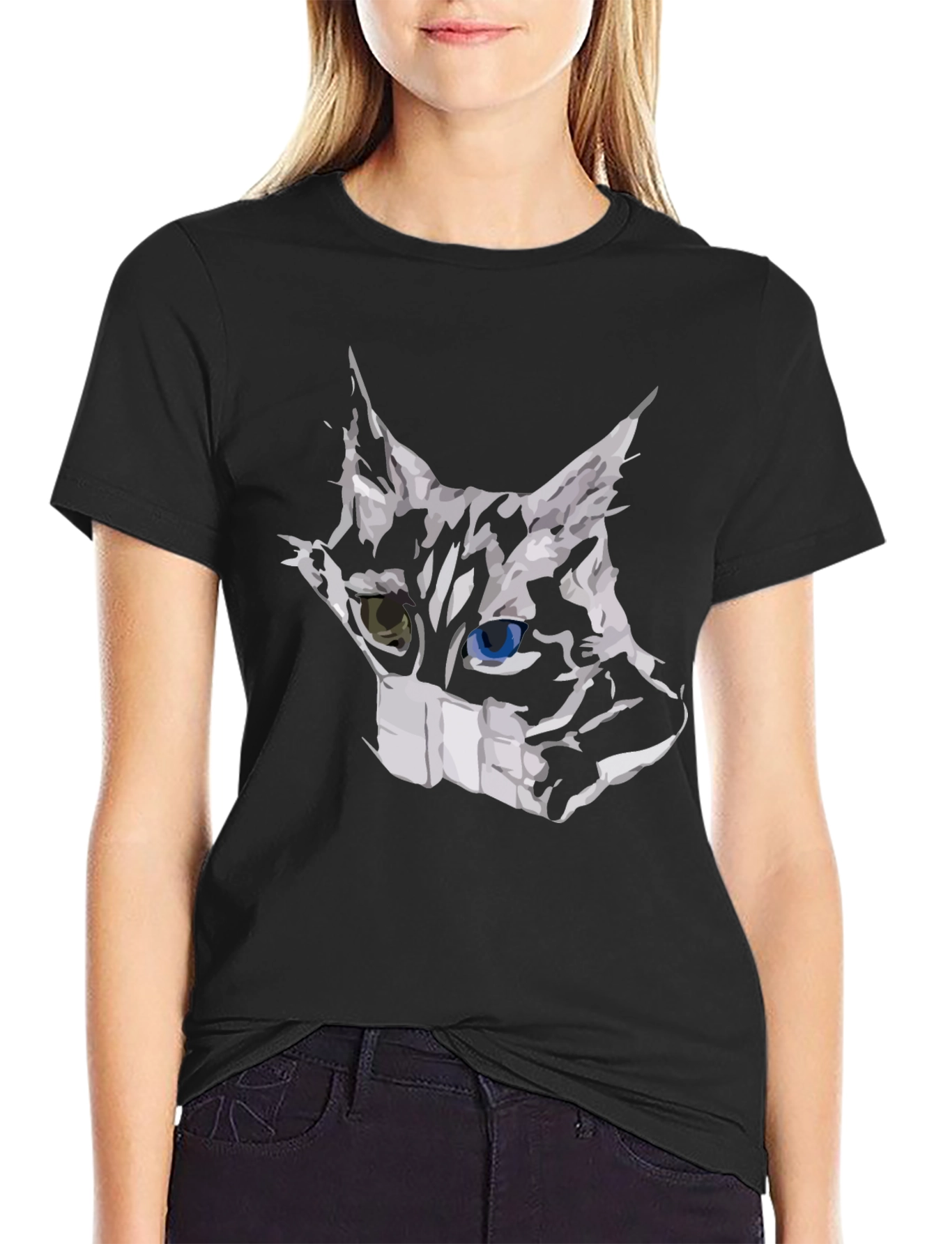 Masked Cat Graphic Tee - Unisex Black T-Shirt