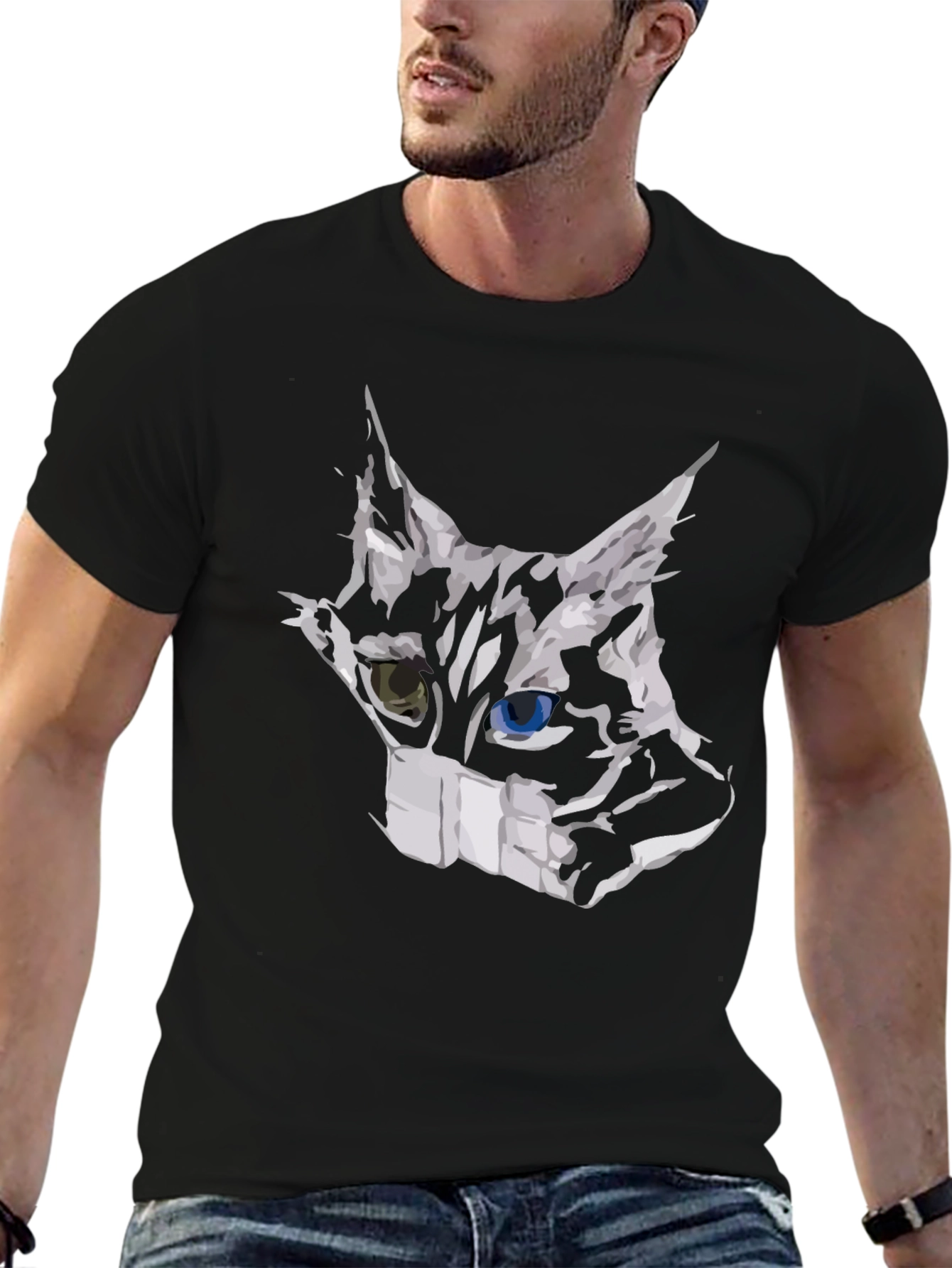 Masked Cat Graphic Tee - Unisex Black T-Shirt