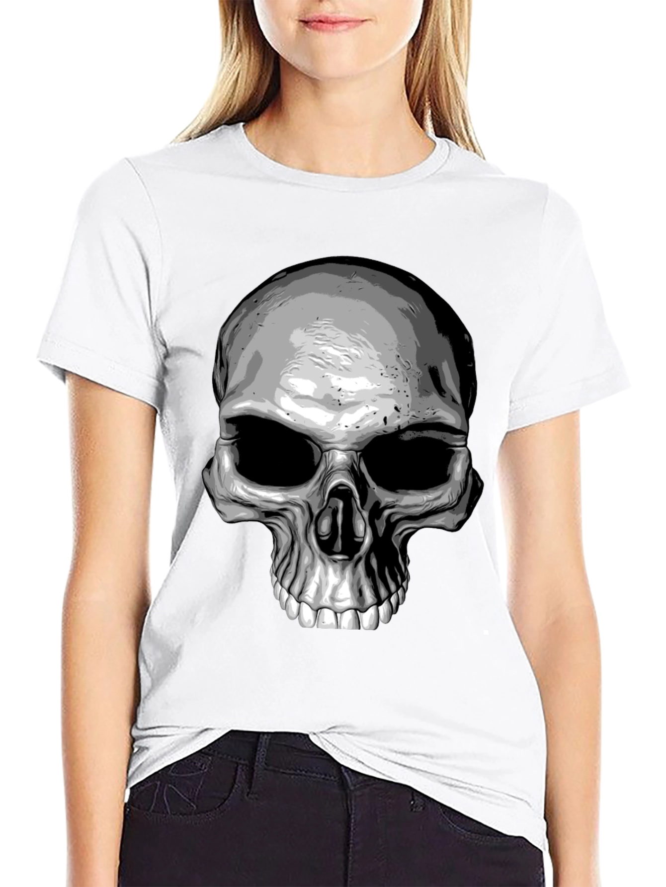 Skull Graphic Print T-Shirt - Black