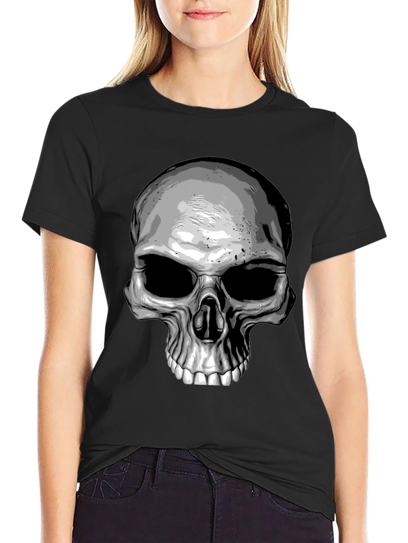 Skull Graphic Print T-Shirt - Black