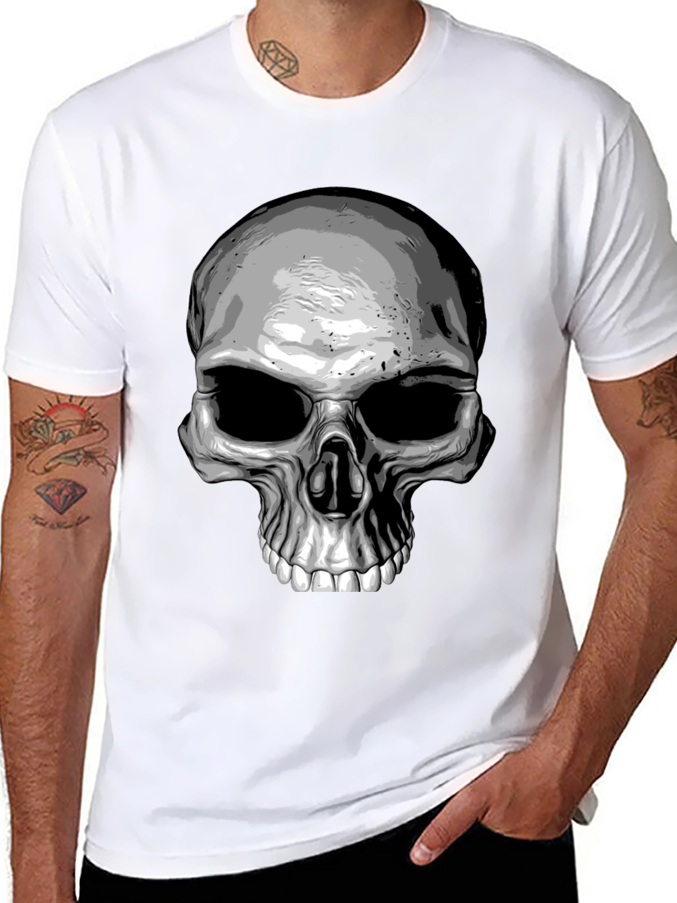 Skull Graphic Print T-Shirt - Black