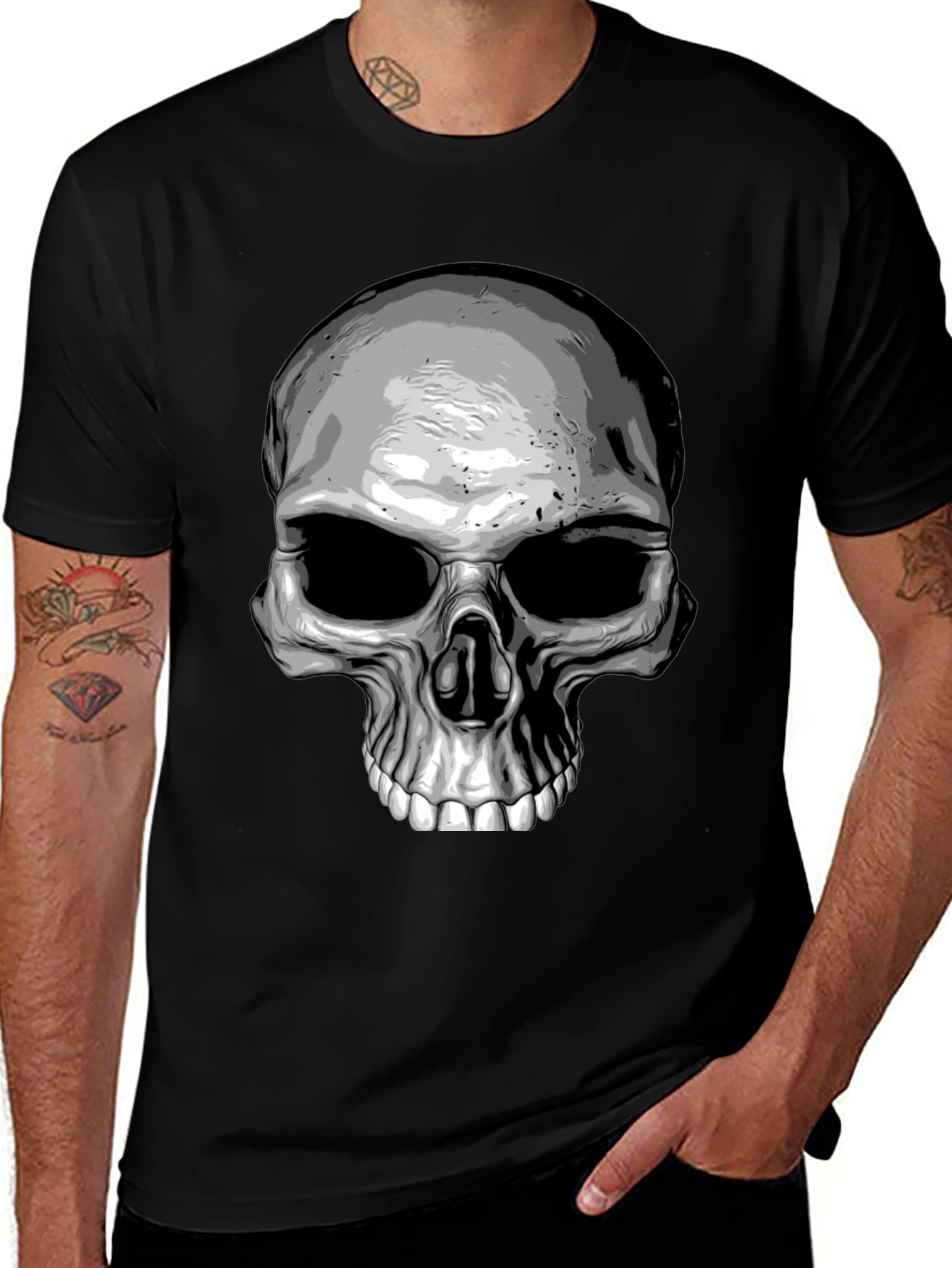 Skull Graphic Print T-Shirt - Black