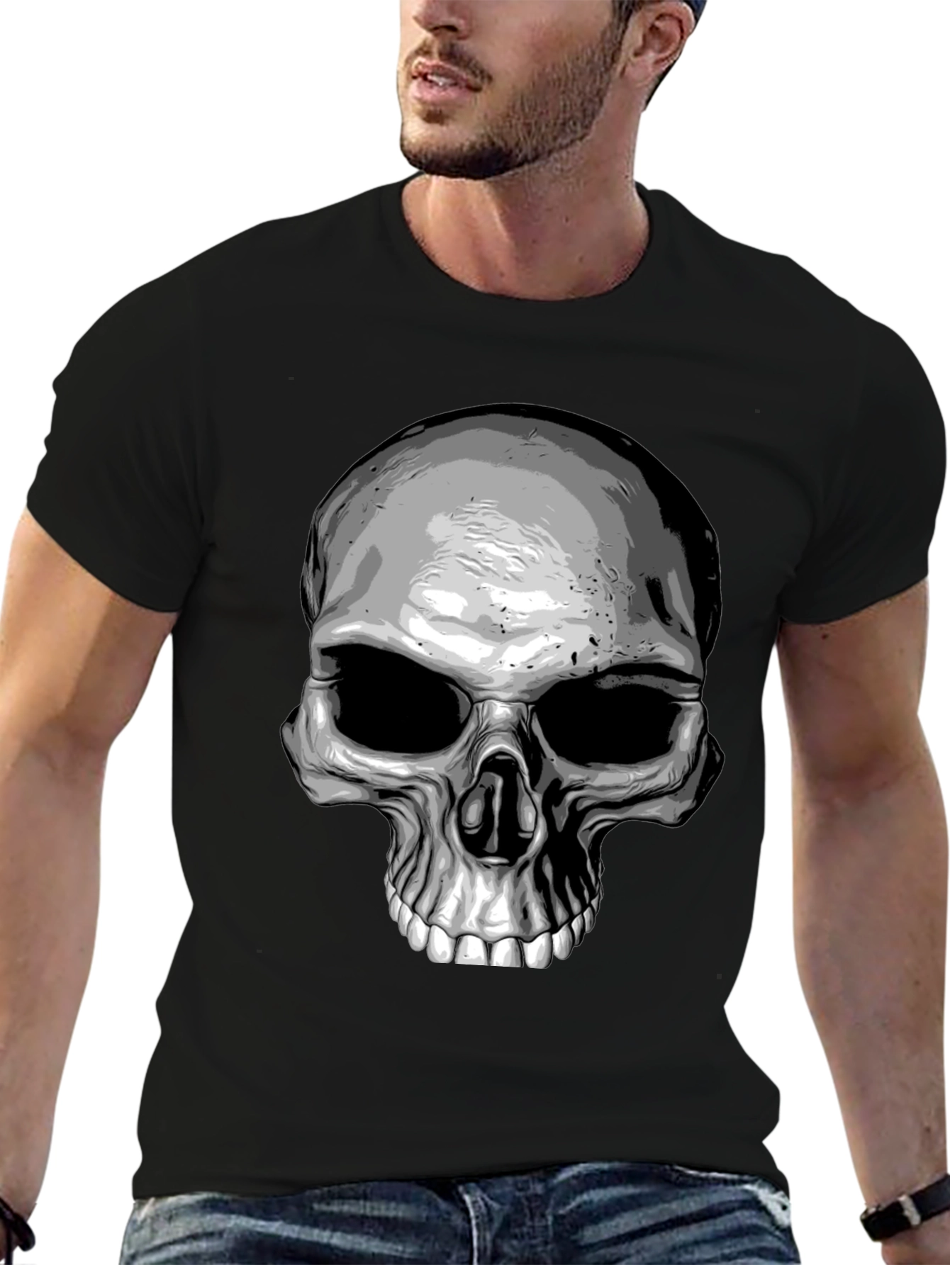 Skull Graphic Print T-Shirt - Black