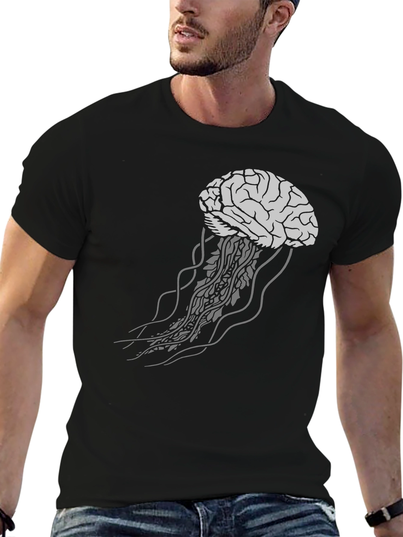 Brain Jellyfish Graphic Tee - Unisex Black T-Shirt