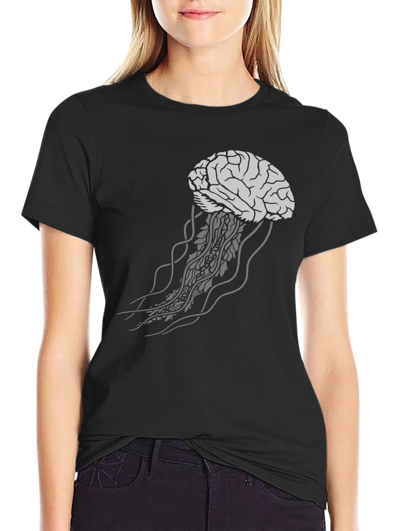 Brain Jellyfish Graphic Tee - Unisex Black T-Shirt