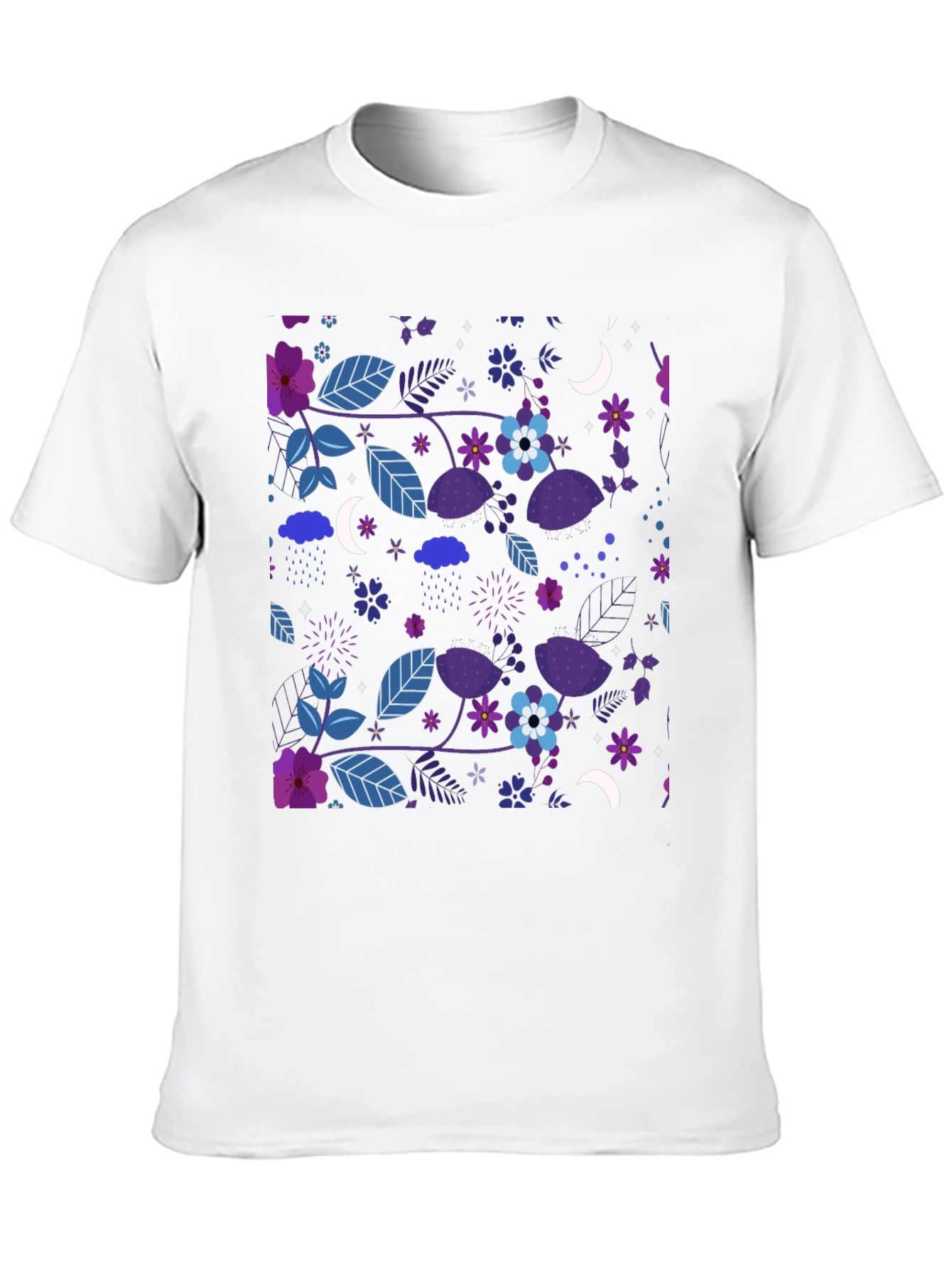 Floral Moon Mens Black Graphic Tee