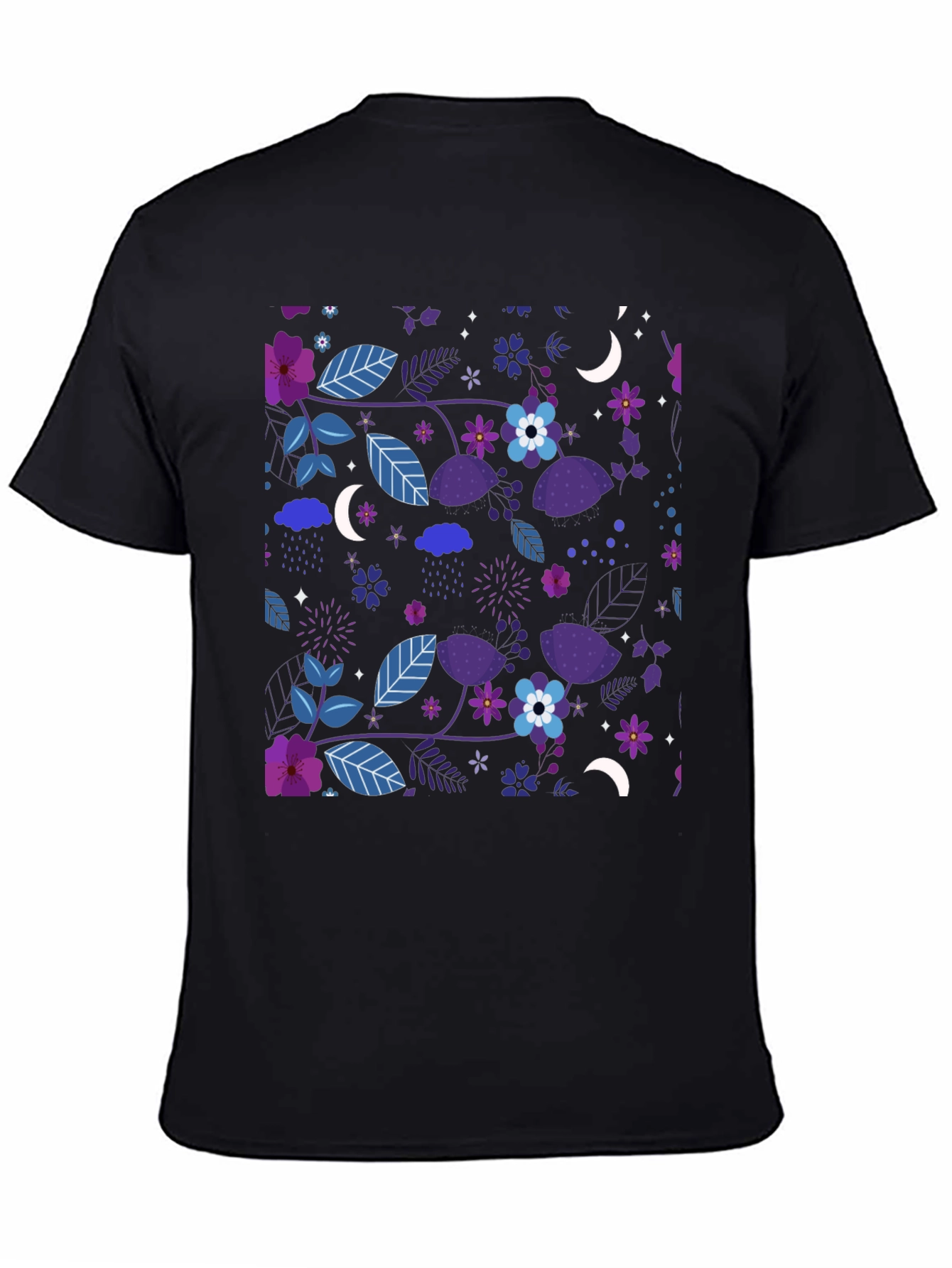Floral Moon Mens Black Graphic Tee