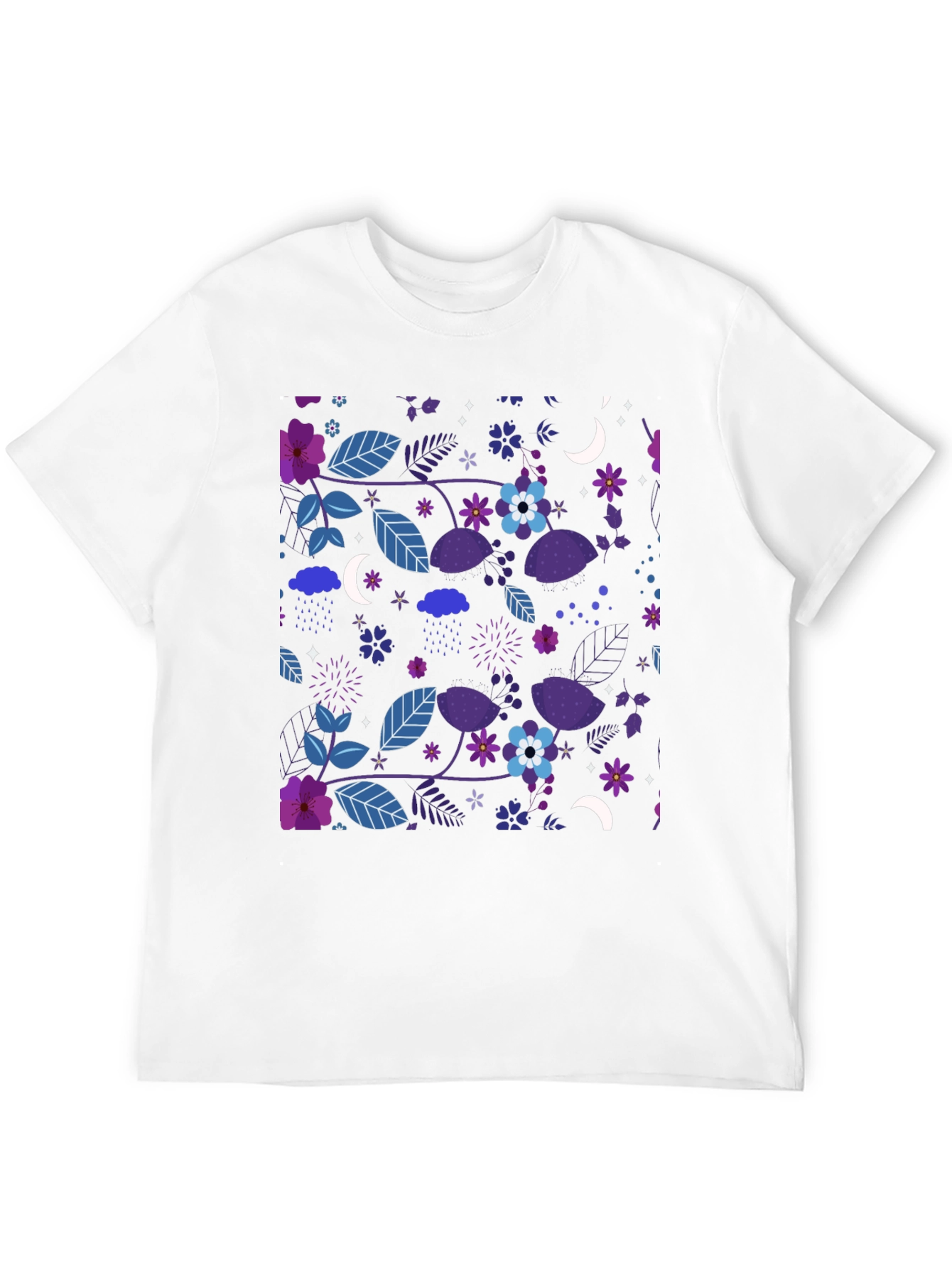 Floral Moon Mens Black Graphic Tee