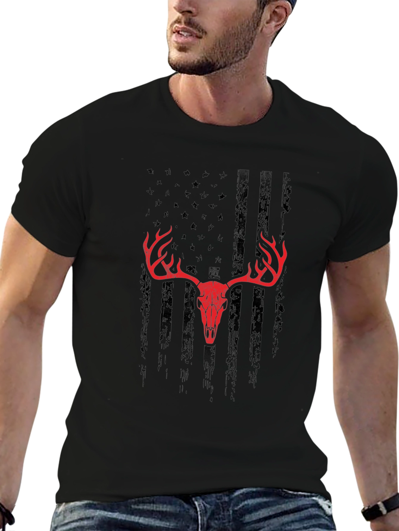 American Flag Deer Skull Graphic Tee