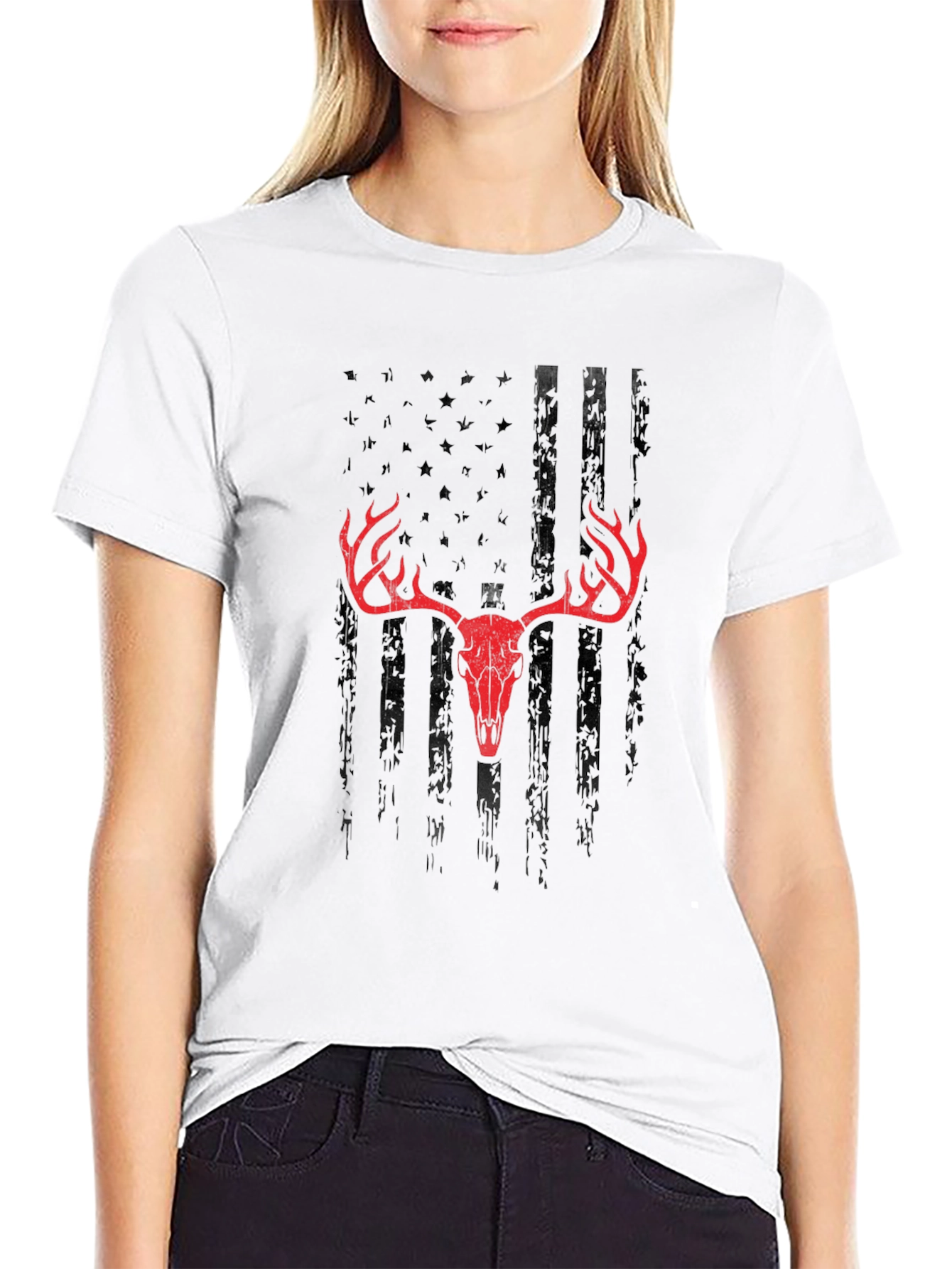 American Flag Deer Skull Graphic Tee