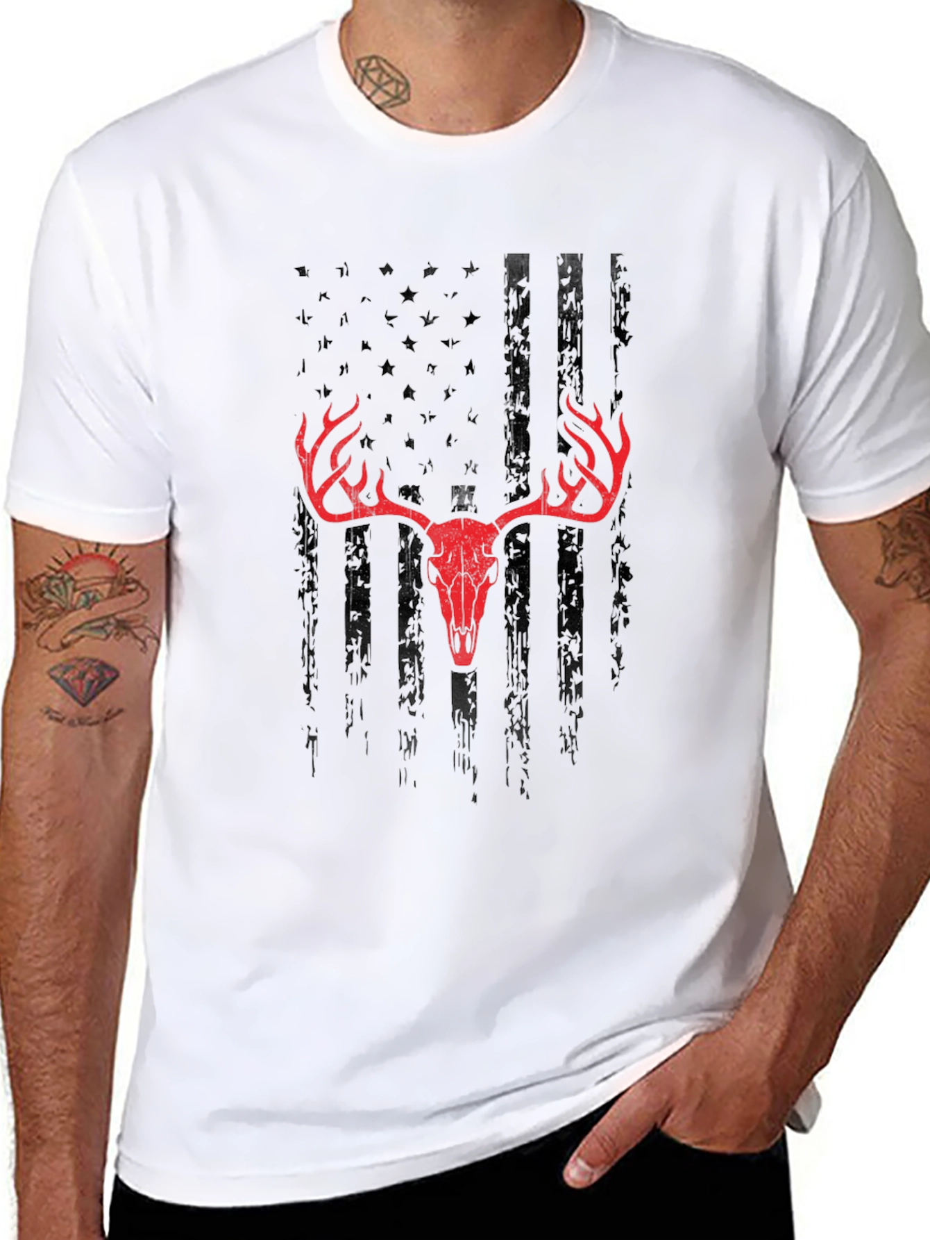 American Flag Deer Skull Graphic Tee