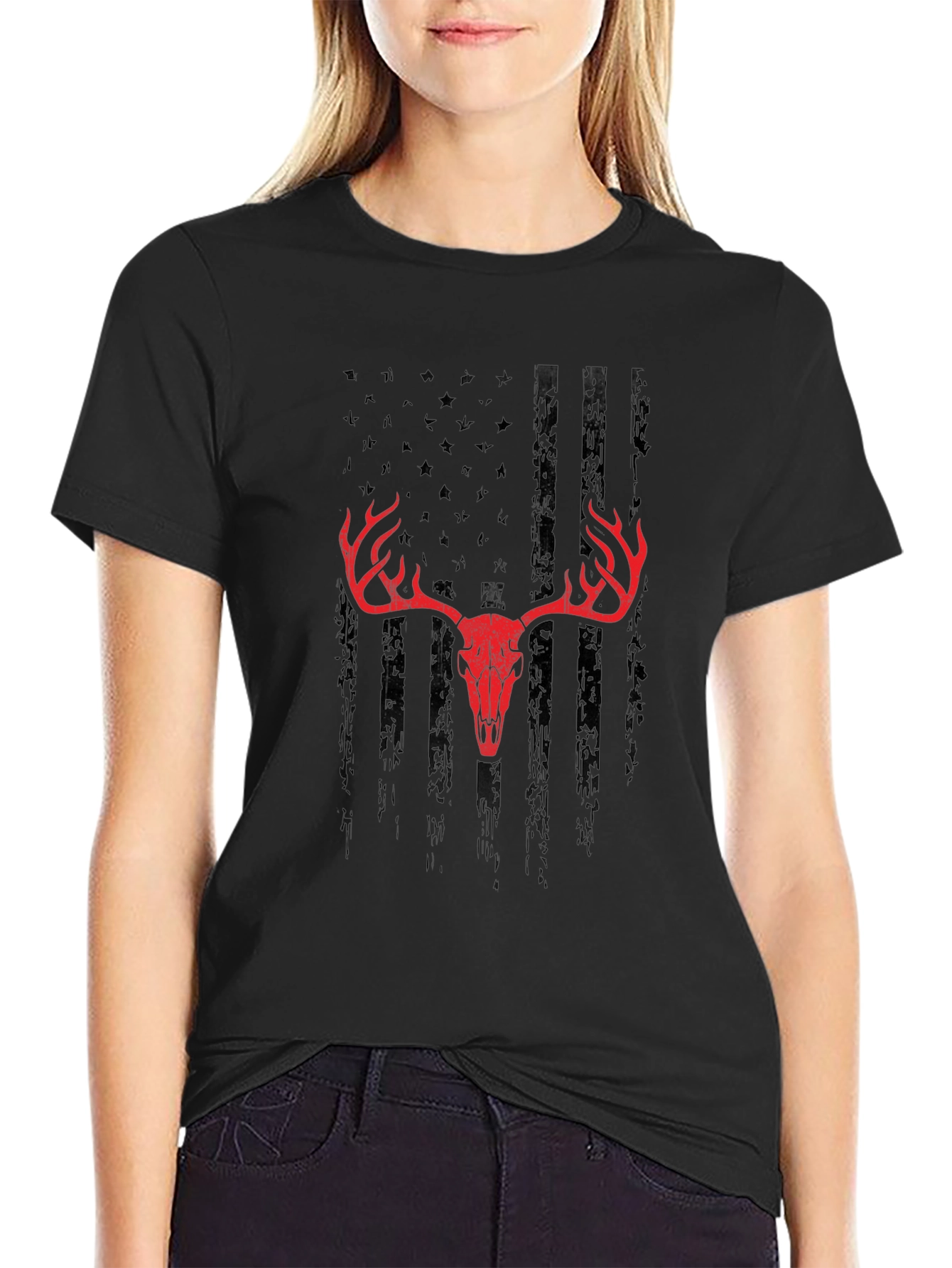 American Flag Deer Skull Graphic Tee