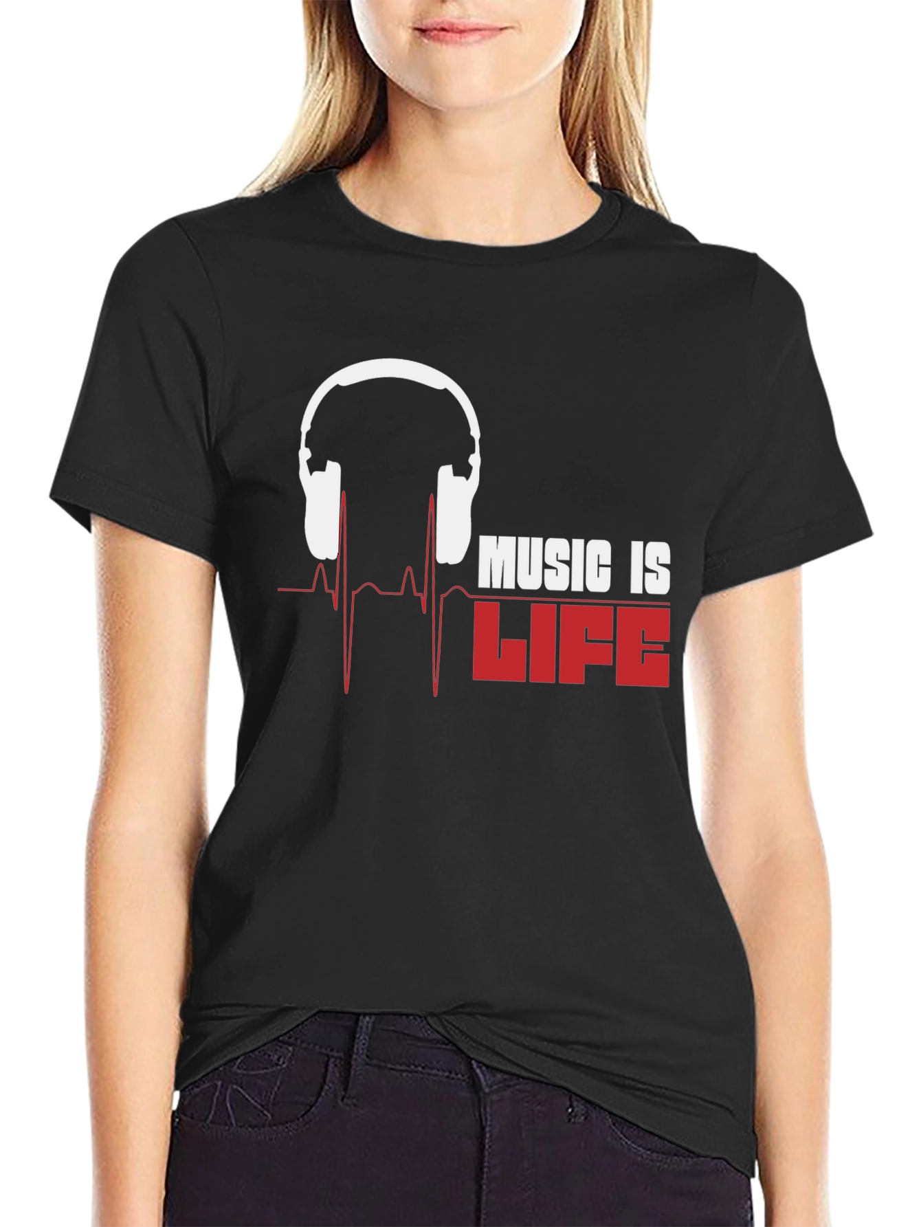 Music Is Life Graphic T-Shirt - Black