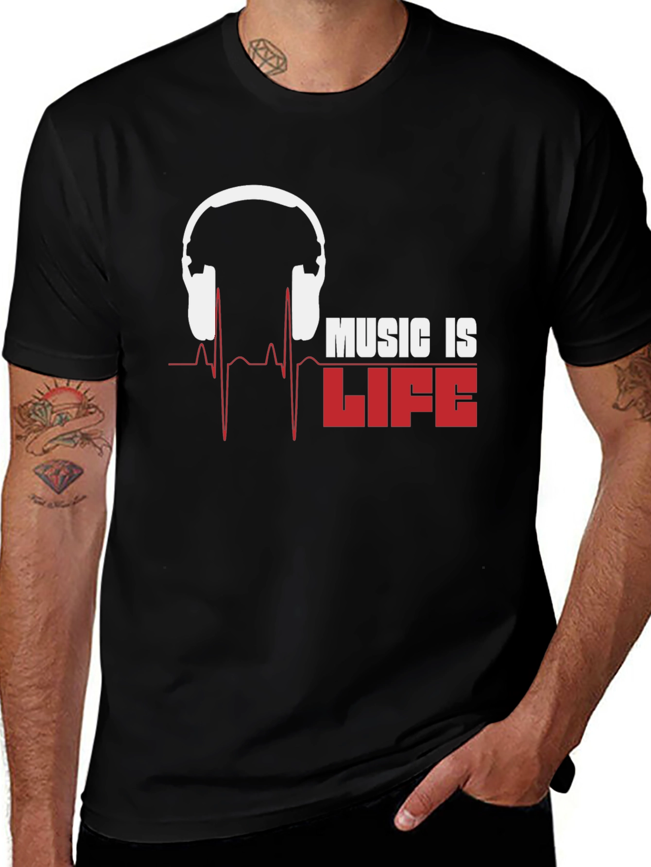Music Is Life Graphic T-Shirt - Black