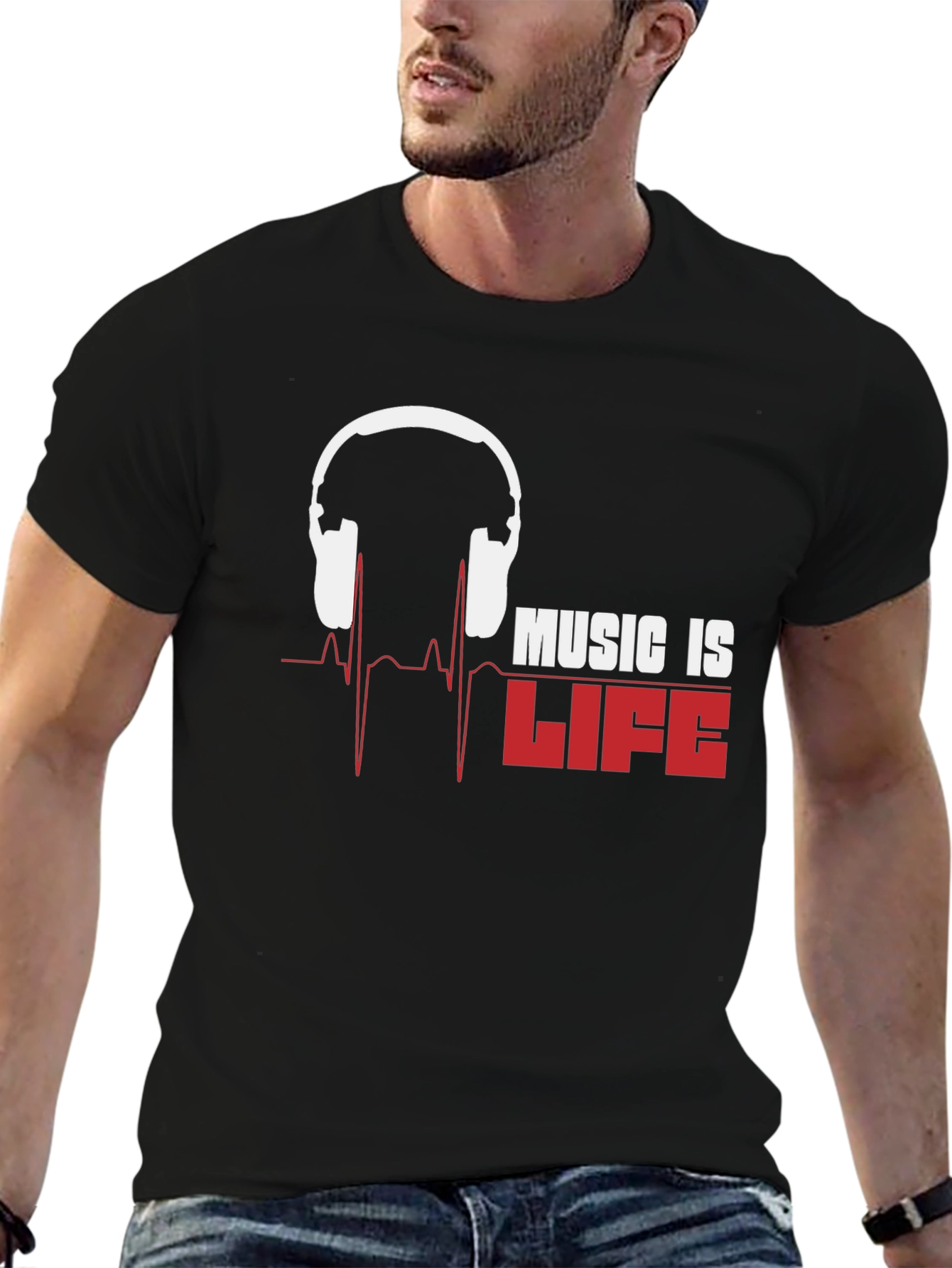 Music Is Life Graphic T-Shirt - Black