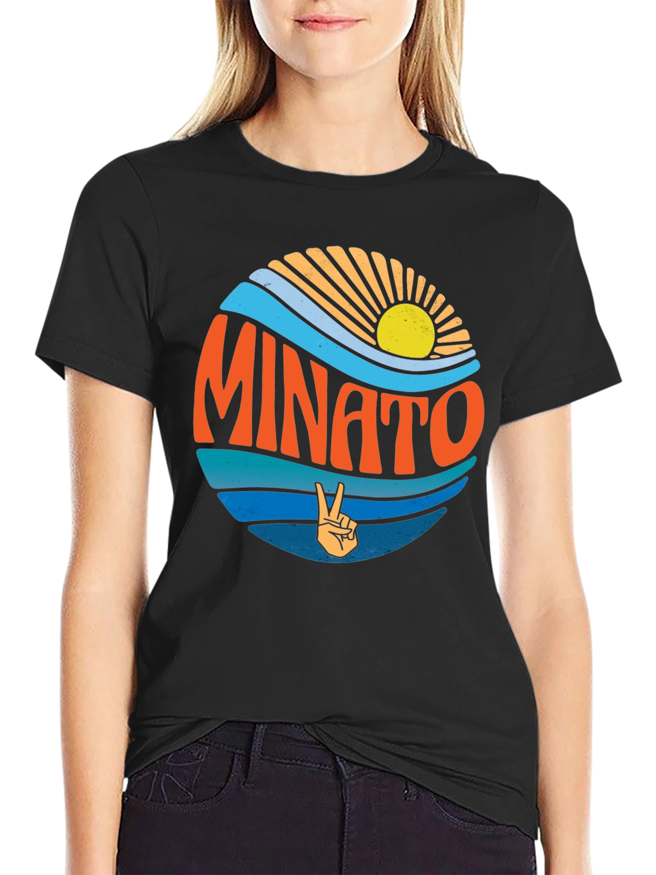 Minato Peace Sign Graphic Tee - Retro Summer Vibes