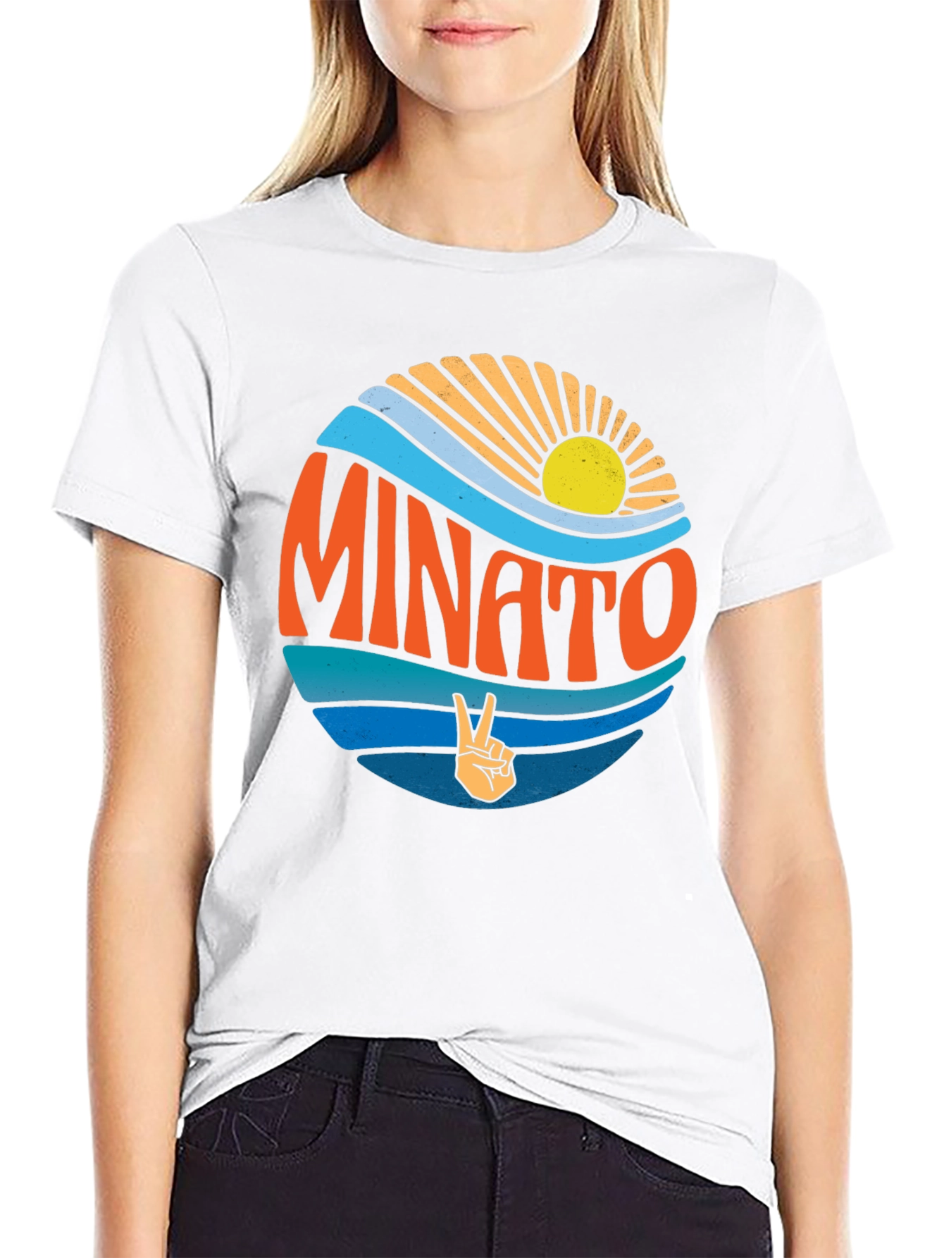 Minato Peace Sign Graphic Tee - Retro Summer Vibes