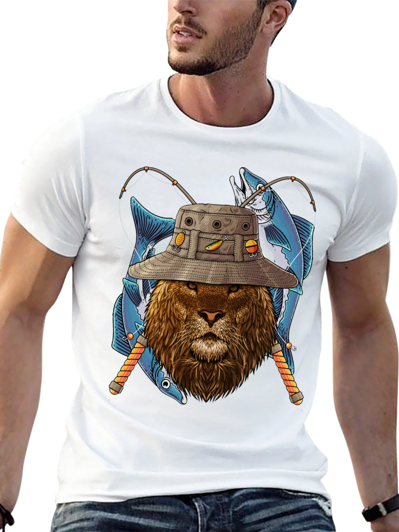 Fishing Lion Graphic Tee