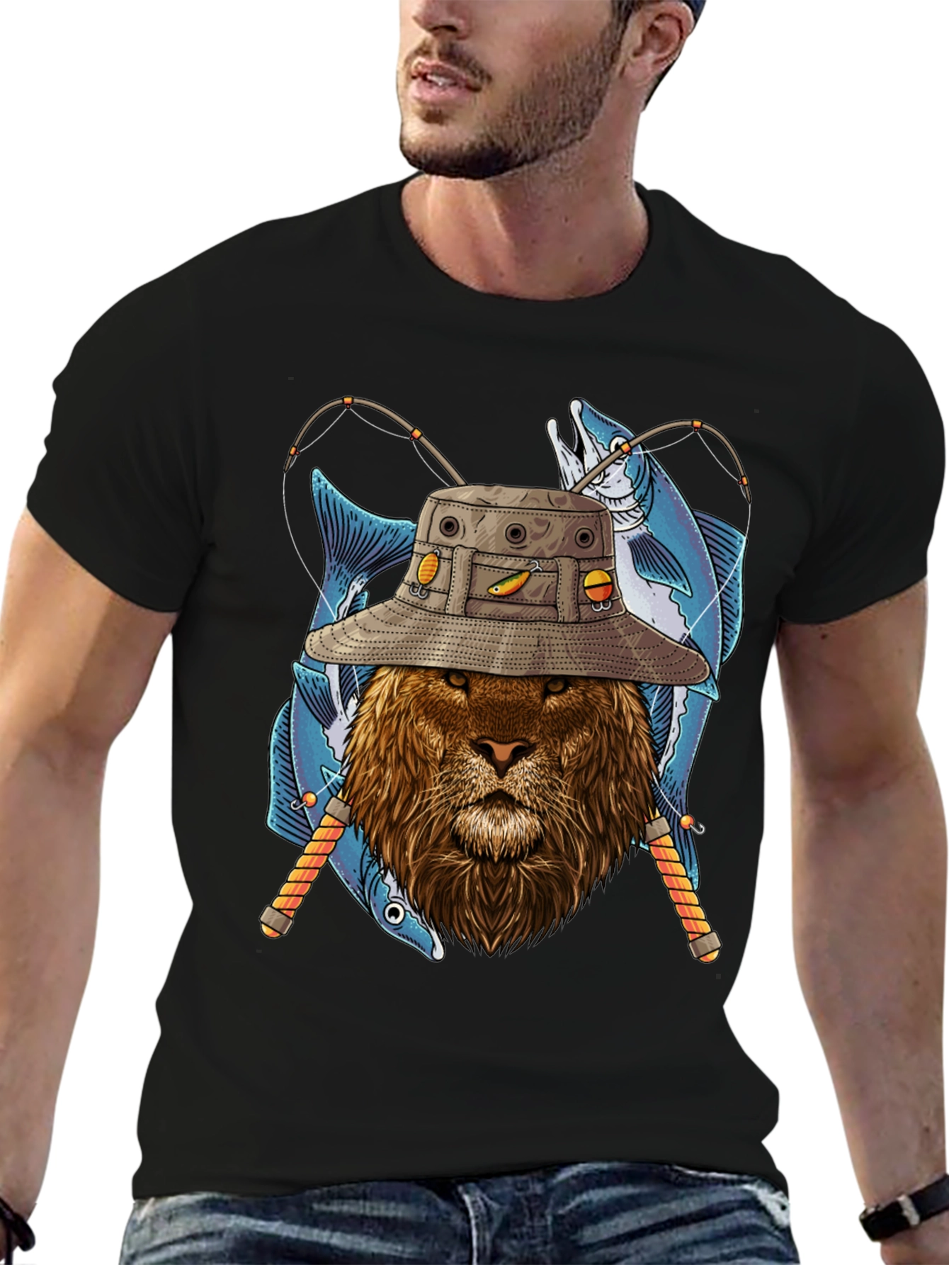 Fishing Lion Graphic Tee